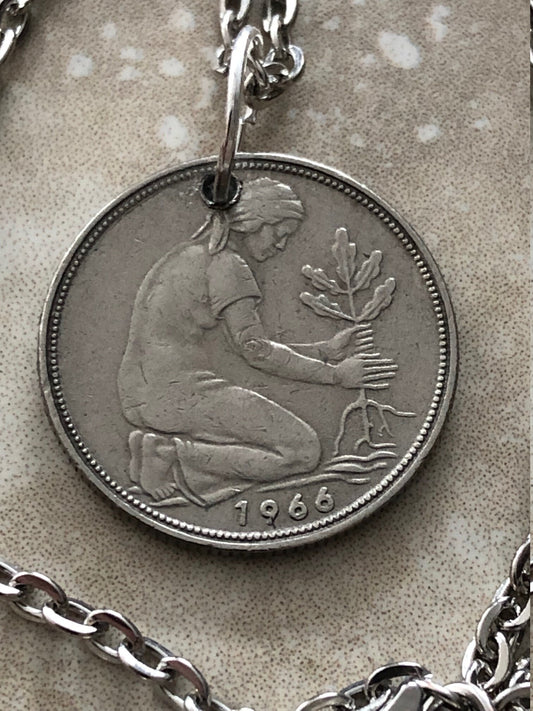 Germany Coin Necklace German 50 Pfennig Necklace Hand Custom Made Charm Gift For Friend Coin Charm Gift For Him, Coin Collector, World Coins