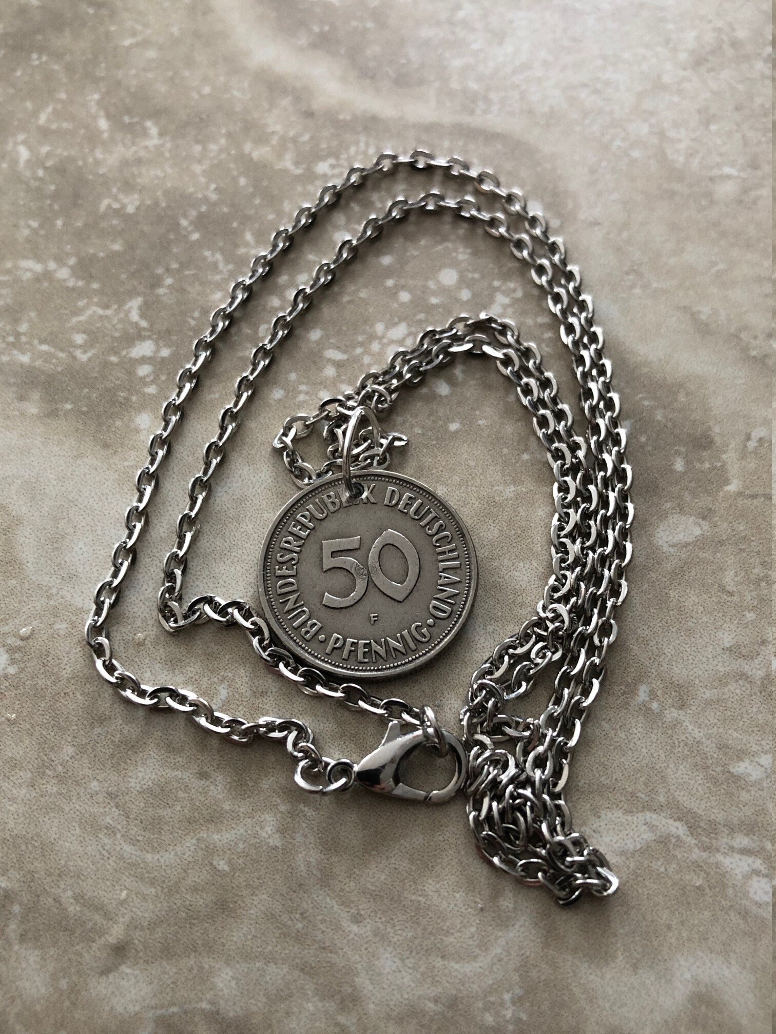 Germany Coin Necklace German 50 Pfennig Necklace Hand Custom Made Charm Gift For Friend Coin Charm Gift For Him, Coin Collector, World Coins