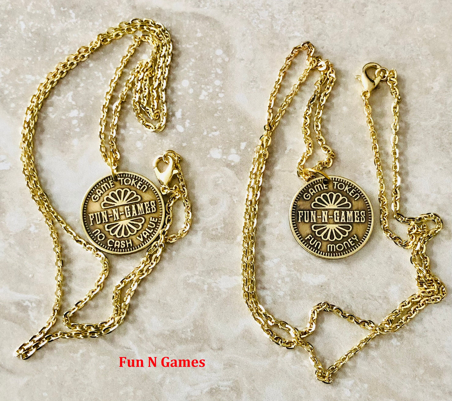 Gamer Tokens Coin Necklace Pendant Good Luck Vintage On Line Video Arcade Custom Made Charm Jewelry World Coin Collector