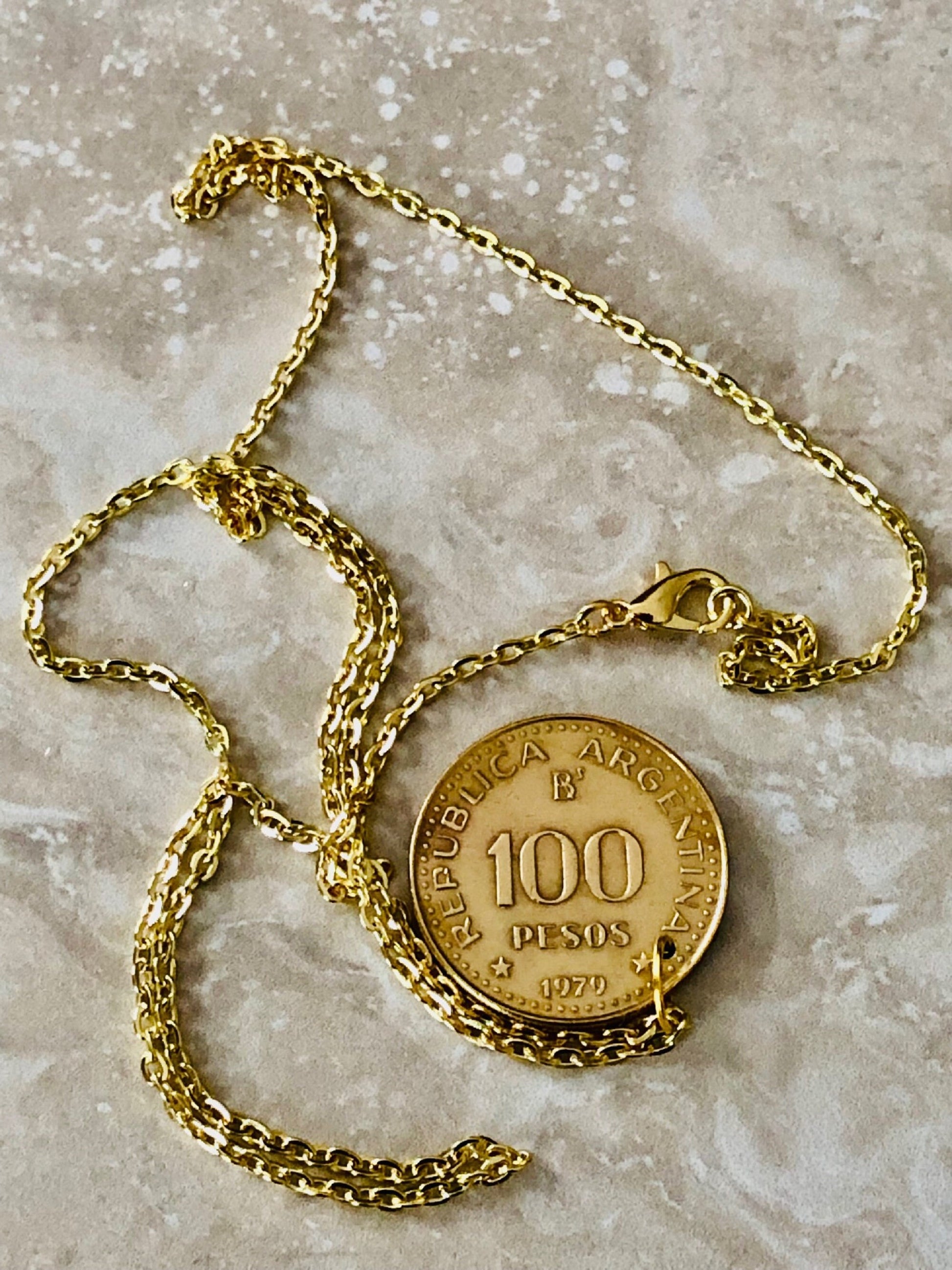 Argentina Coin Necklace Argentinian 100 Pesos Del Rio Vintage Adjustable Custom Made Rare Coins Coin Enthusiast Fashion Handmade