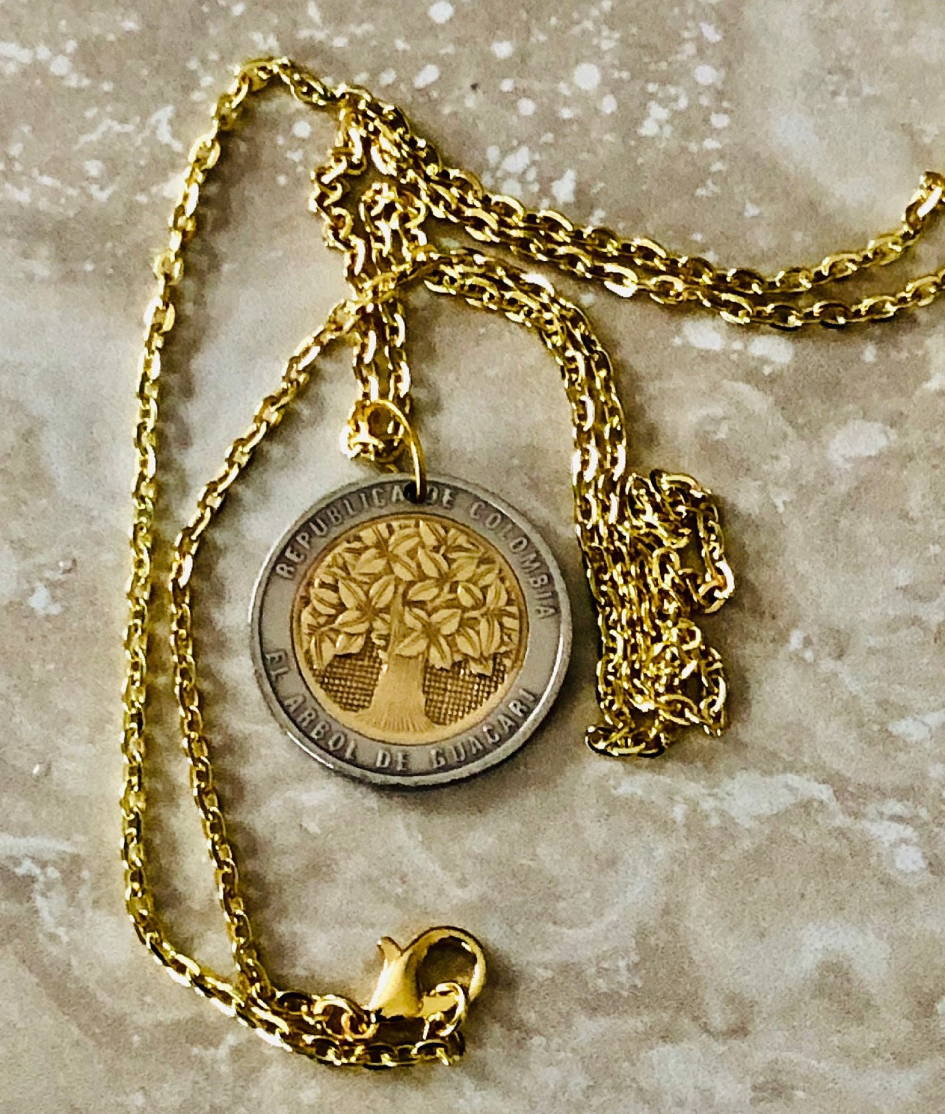 Colombia Coin Necklace Columbian 500 Pesos Rare Personal Old Vintage Handmade Jewelry Gift Friend Charm For Him Her World Coin Collector