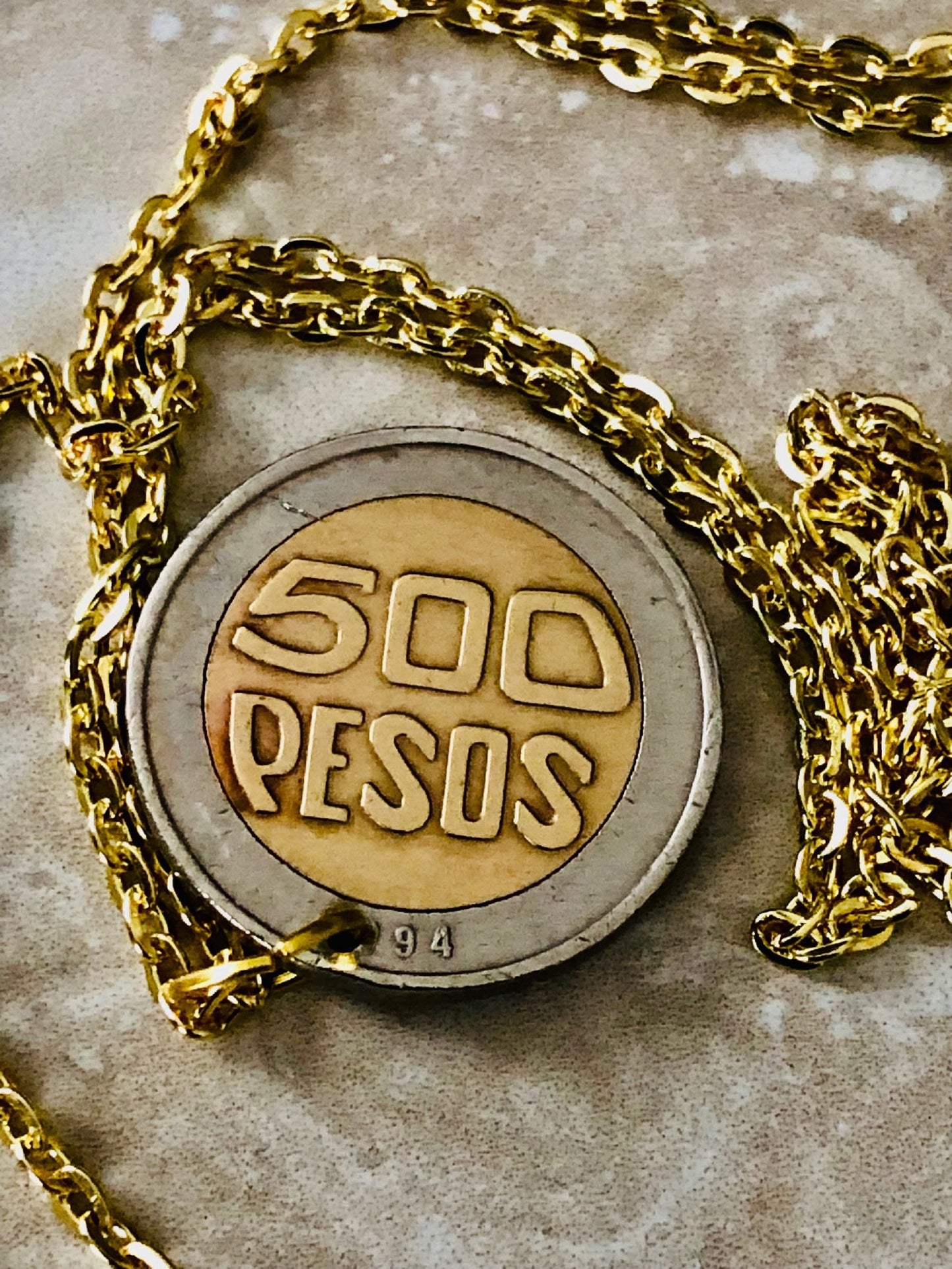 Colombia Coin Necklace Columbian 500 Pesos Rare Personal Old Vintage Handmade Jewelry Gift Friend Charm For Him Her World Coin Collector