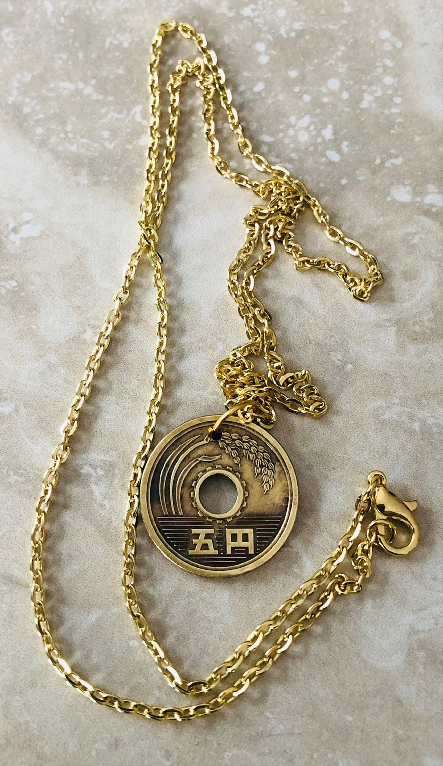 Japan Coin Necklace 5 Yen Pendant Japanese Vintage Rare Jewelry Coins Coin Enthusiast Fashion Accessory Handmade