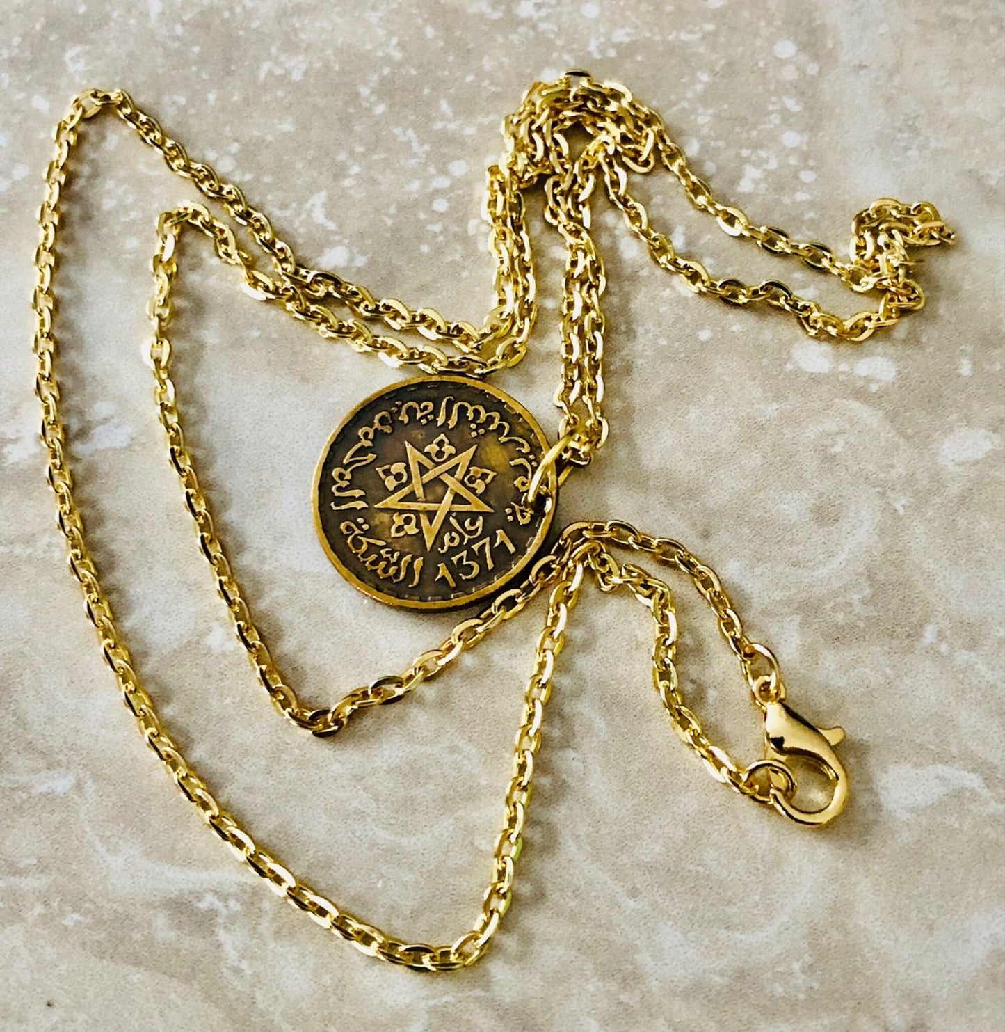 Morocco Coin 10 Francs Moroccan Pendant Personal Necklace Old Vintage Handmade Jewelry Gift Friend Charm For Him Her World Coin Collector