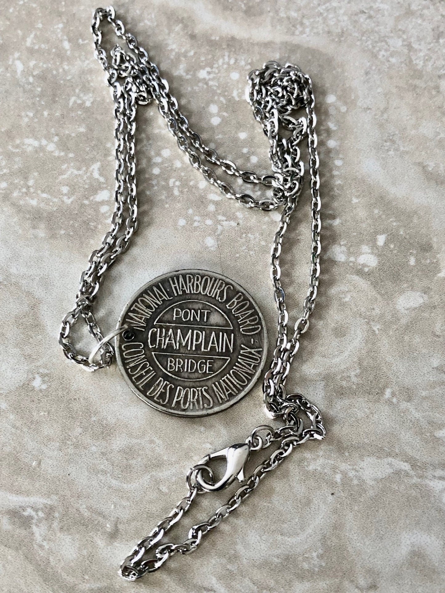 Token Coin Necklace Port Champlain Bridge Pendant Necklace National Harbours Board Vintage Custom Made Coin Enthusiast - Accessory Handmade