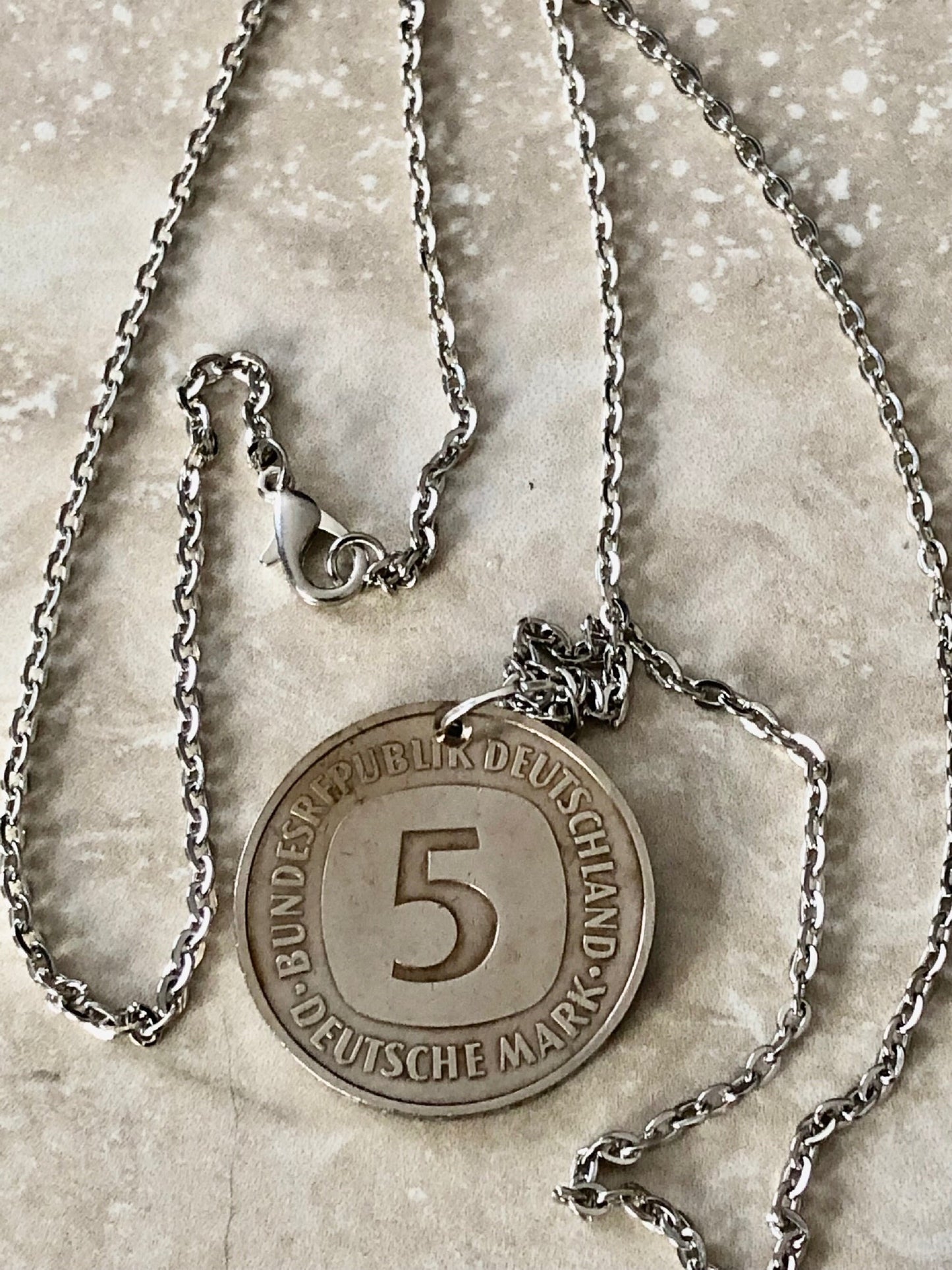 Germany Coin Pendant German 5 Deutsche Mark Coin Necklace Custom Charm Gift For Friend Coin Charm Gift For Him, Coin Collector, World Coins