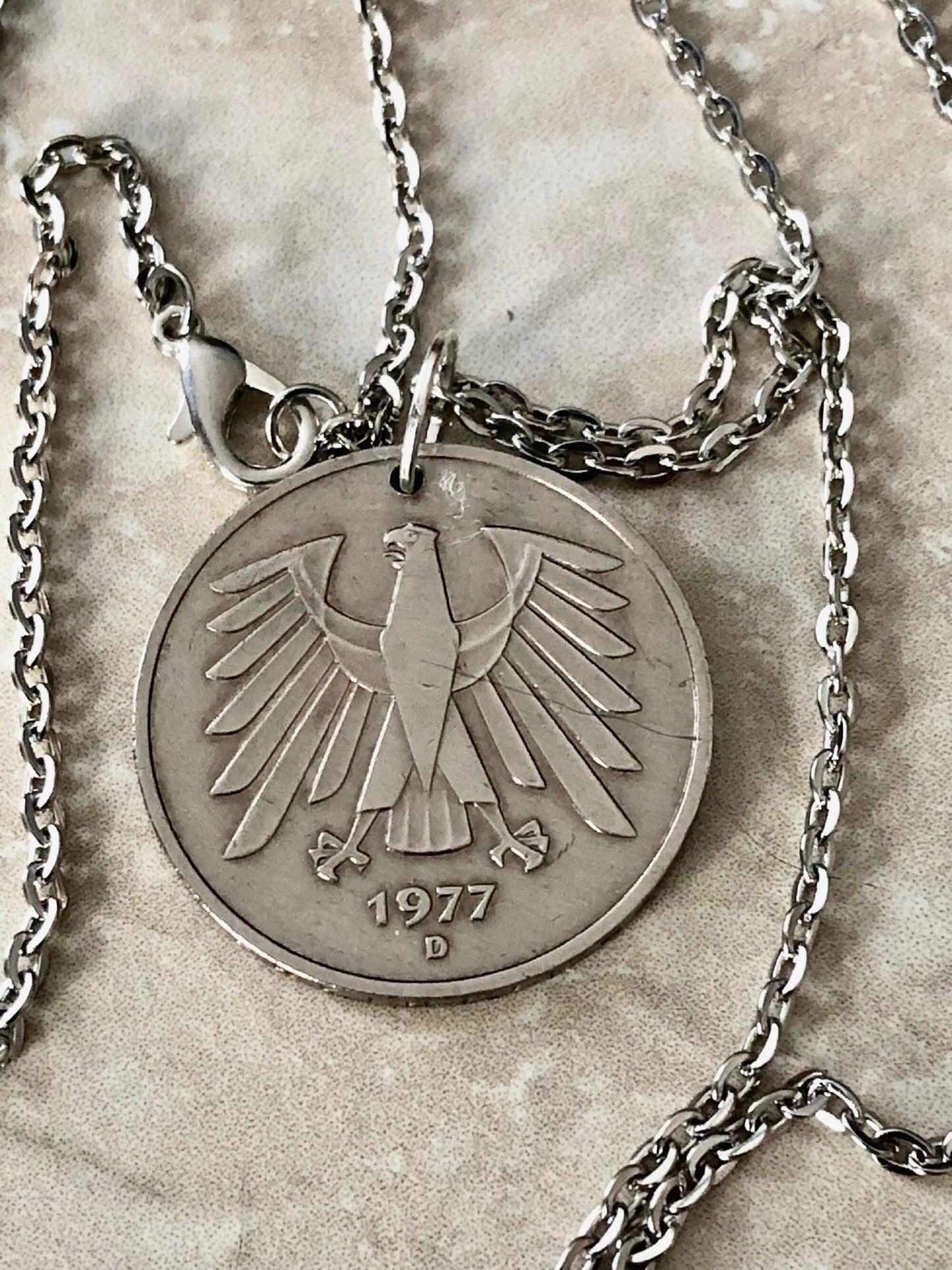 Germany Coin Pendant German 5 Deutsche Mark Coin Necklace Custom Charm Gift For Friend Coin Charm Gift For Him, Coin Collector, World Coins