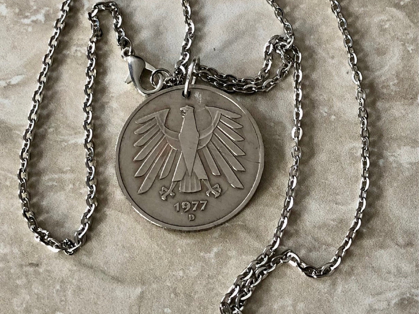 Germany Coin Pendant German 5 Deutsche Mark Coin Necklace Custom Charm Gift For Friend Coin Charm Gift For Him, Coin Collector, World Coins