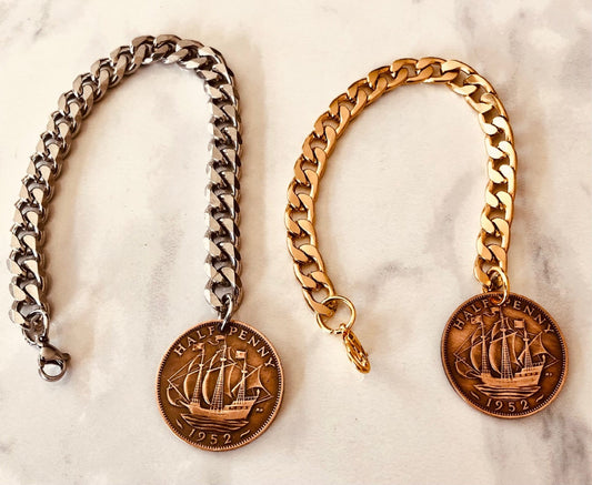 British Coin Half Penny Bracelet, United Kingdom British, Coin Enthusiast, Fashion Accessory, Handmade
