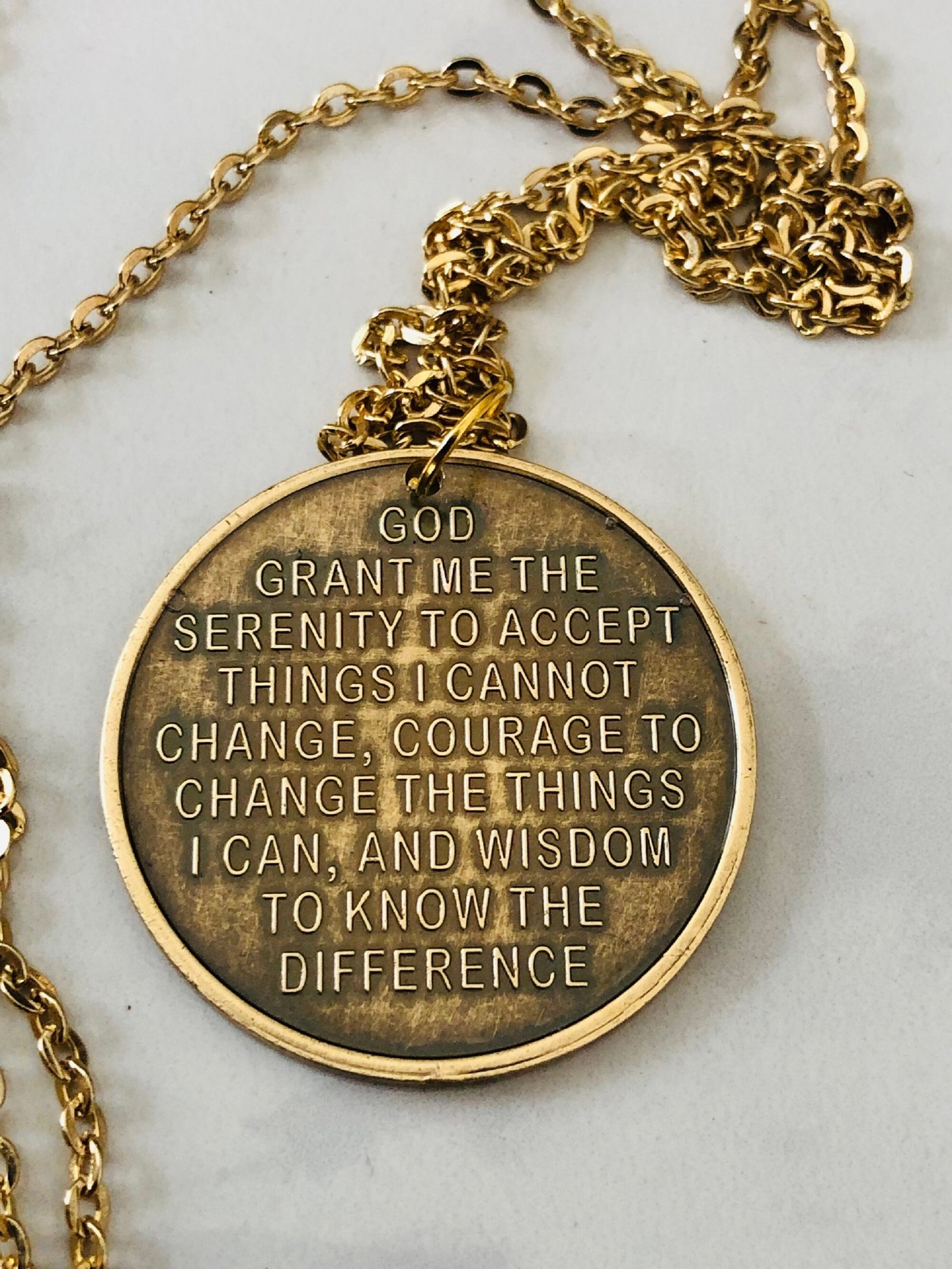 Coin Pendant AA Necklace Serenity Prayer Addiction Alcoholics Anonymous Personal Necklace Jewelry Gift Friend Charm For Him Her World Coin