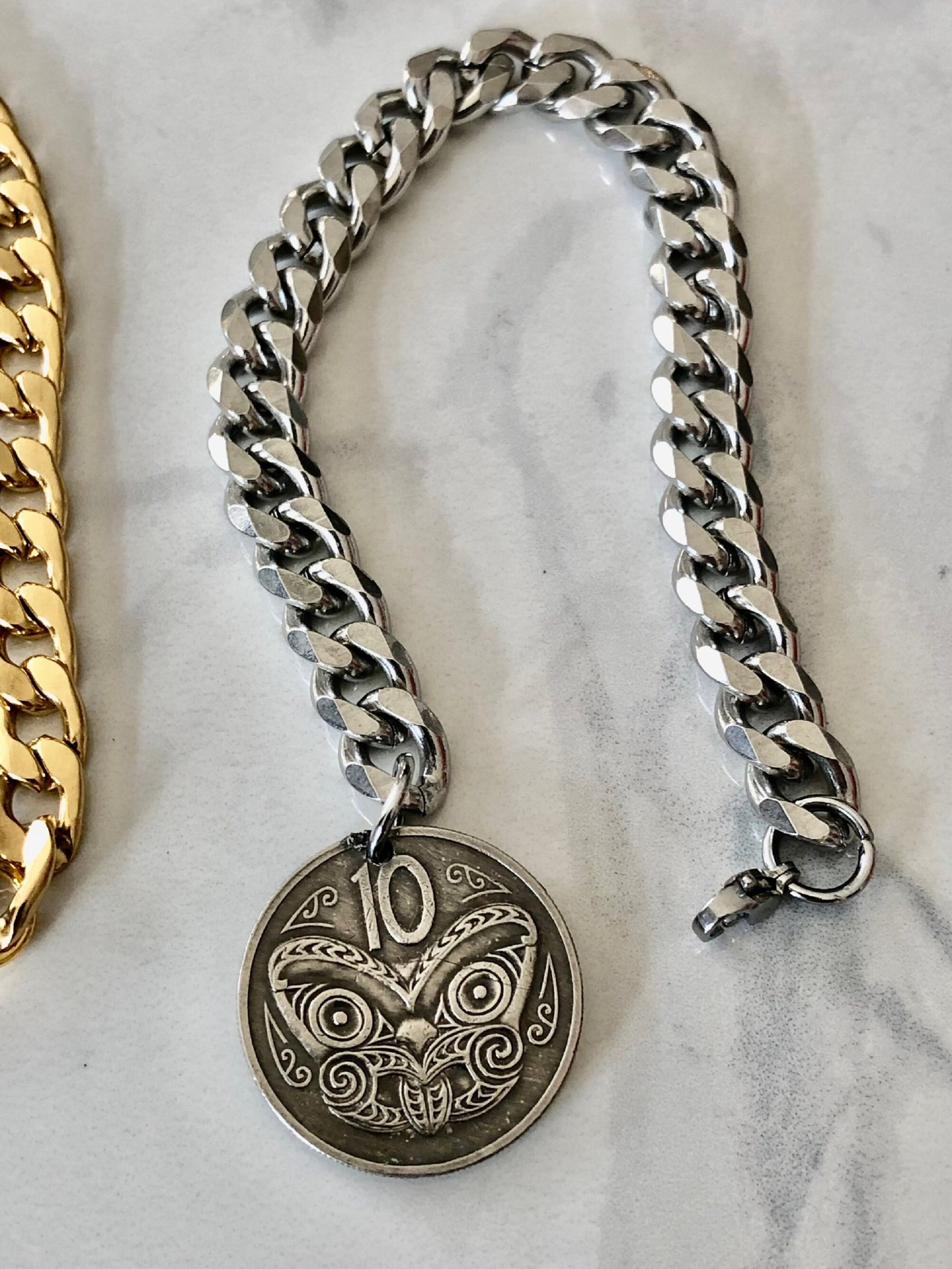 New Zealand Coin Bracelet, 10 Cents Mask, Coin Enthusiast, Rare Find, Custom Made, Fashion Accessory, Handmade