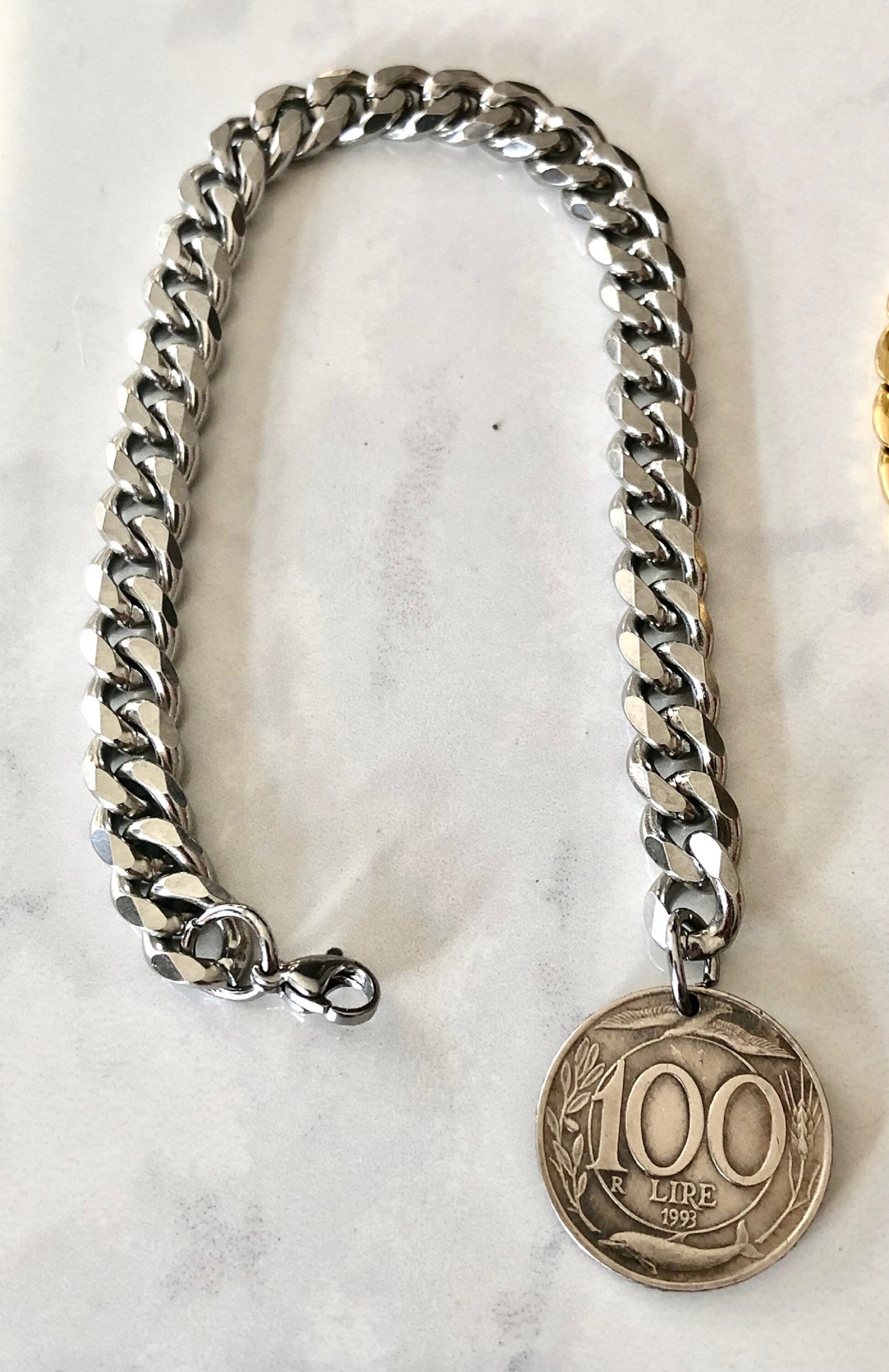 Italy Coin 100 Lira Bracelet, Italian, Personal Old Vintage Handmade Jewelry Gift Friend Charm For Him Her World Coin Collector