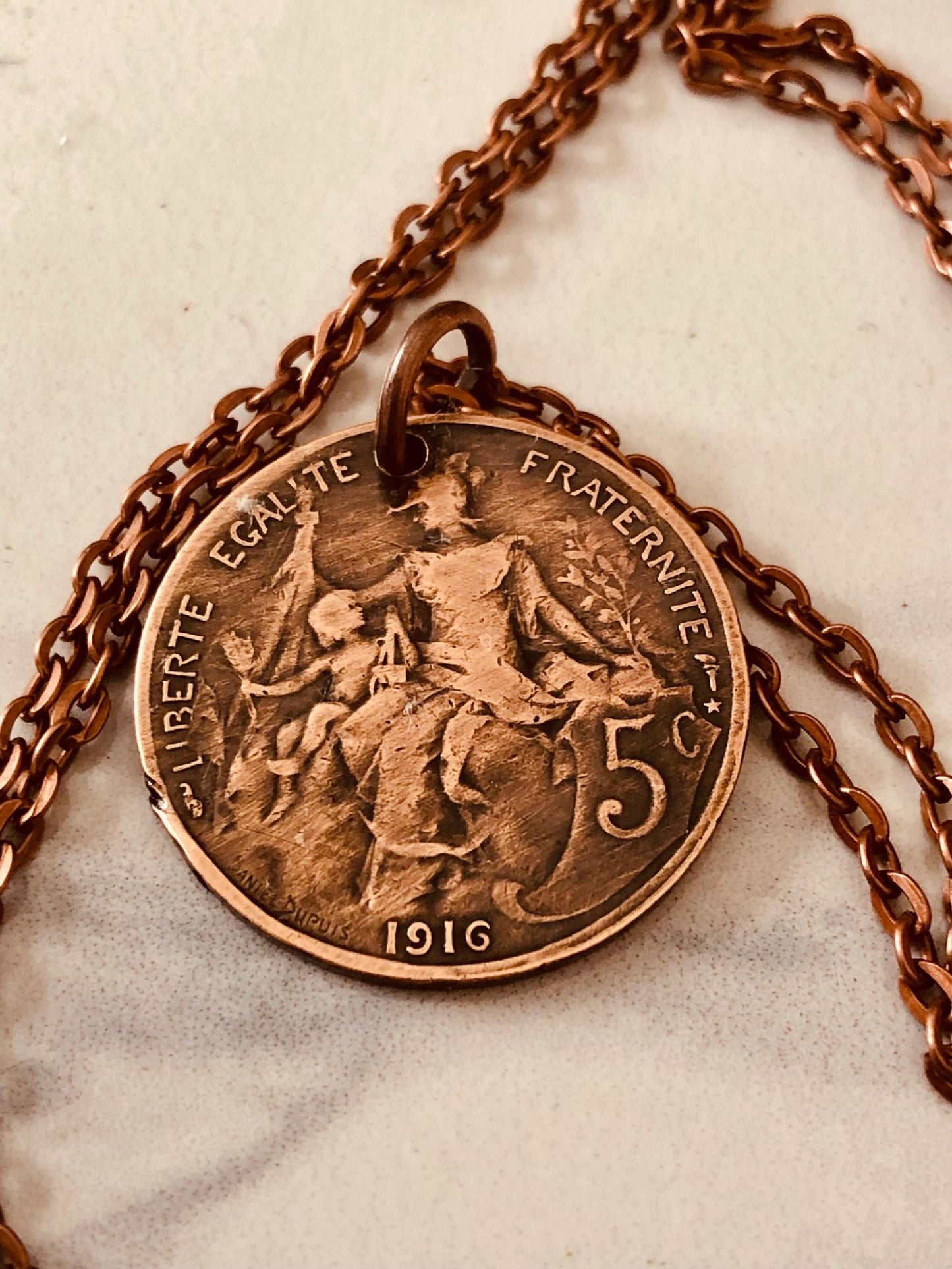France Coin Necklace French Pendant 5 Centimes Liberty Equality Fraternity Custom Made Vintage Rare coins, Coin Enthusiast, Choose Your Year