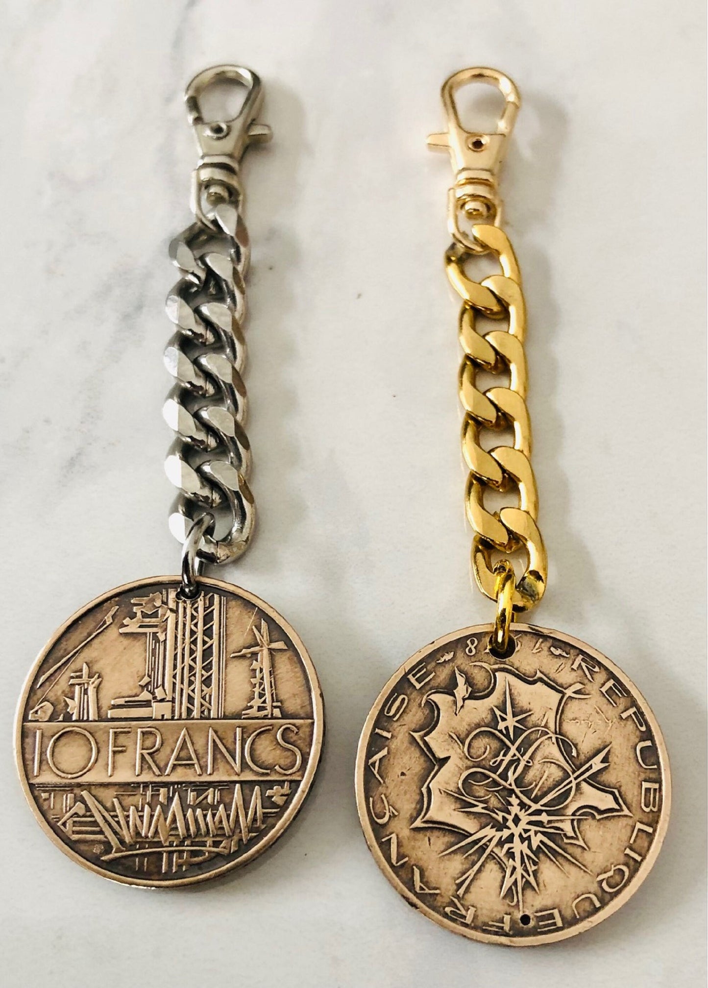 France Coin Zipper Pull French Franc, Centimes, Coin Enthusiast, Jacket, Back Pack, Luggage, Tent, Sleeping Bag, Purse, Clutch