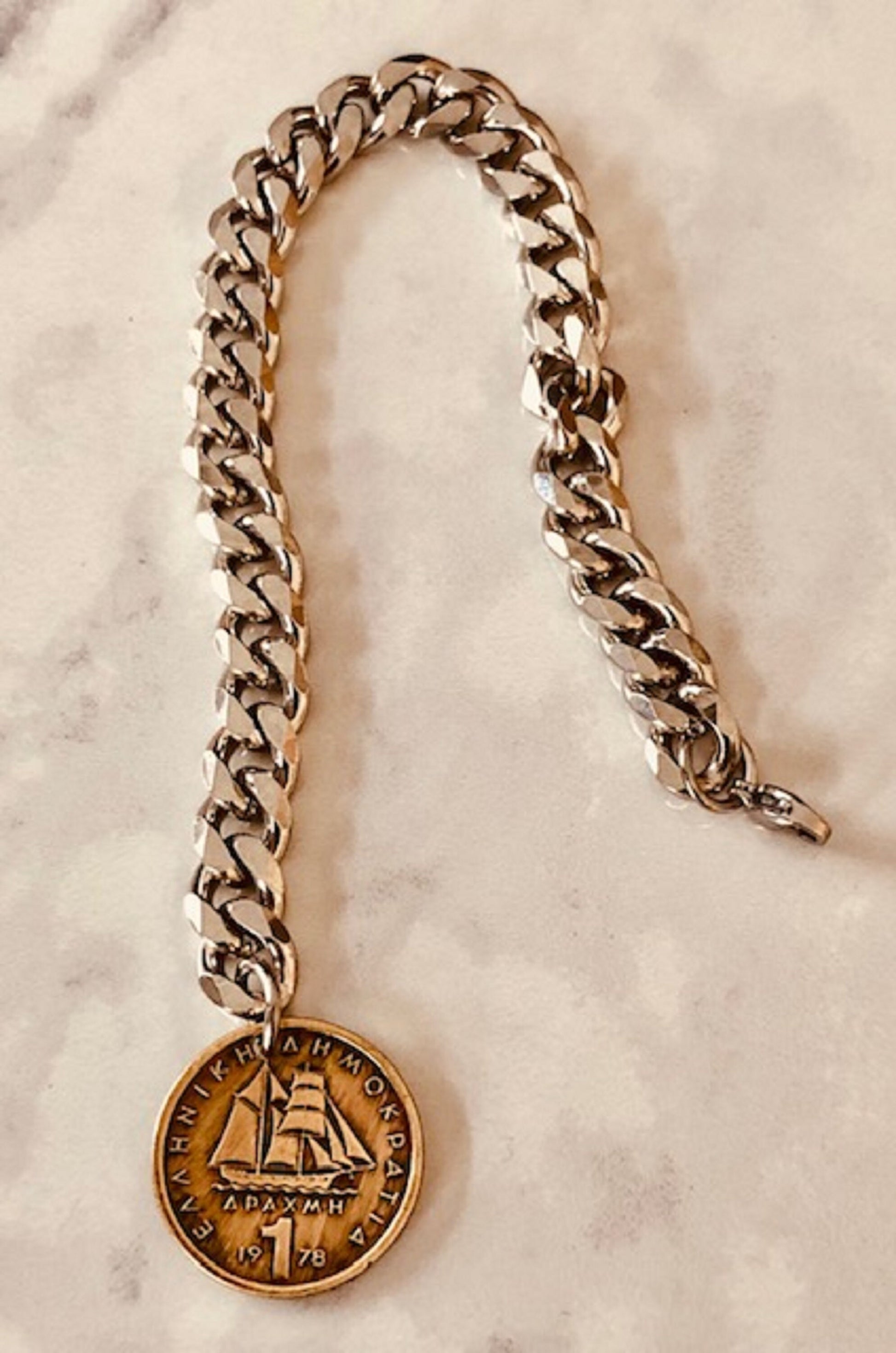 Greece Coin 1 Drachma Bracelet, Greek, Coin Enthusiast, Fashion Accessory, Handmade