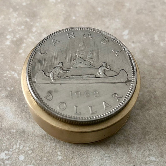 Canada Coin Pillbox Canadian Dollar - Vintage Antique Stash Snuff Box, Tobacco Box, Keepsake, Men's Gift, Jewelry, World Coin Collector