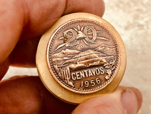 Mexico Coin Pillbox Mexican 20 Centavos - Vintage Antique Stash Snuff Box, Tobacco Box, Keepsake, Men's Gift, Jewelry, World Coin Collector