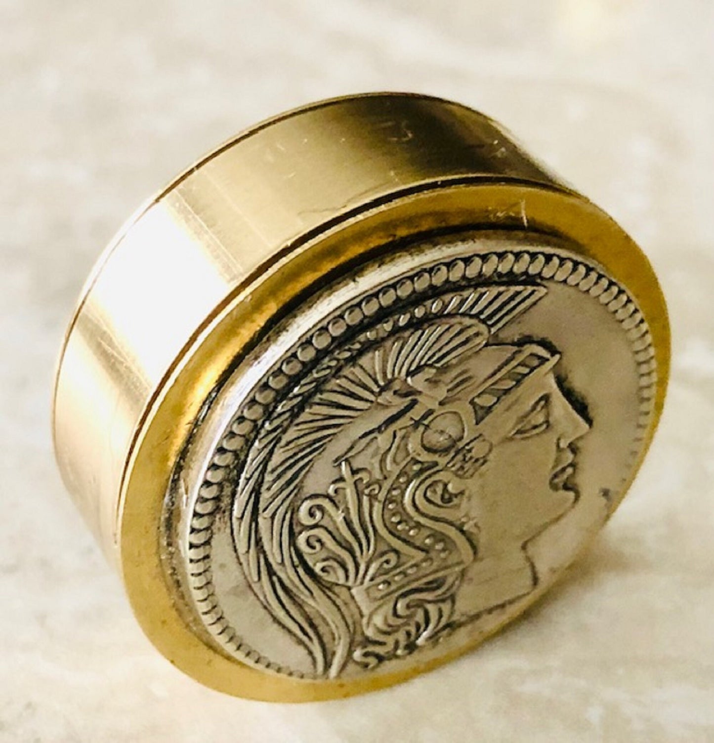 Ancient Owl Greek, Replica Coin, Pillbox - Prudence, Wisdom Stash Snuff Box, Tobacco Box, Keepsake, Men's Gift, Jewelry World Coin Collector