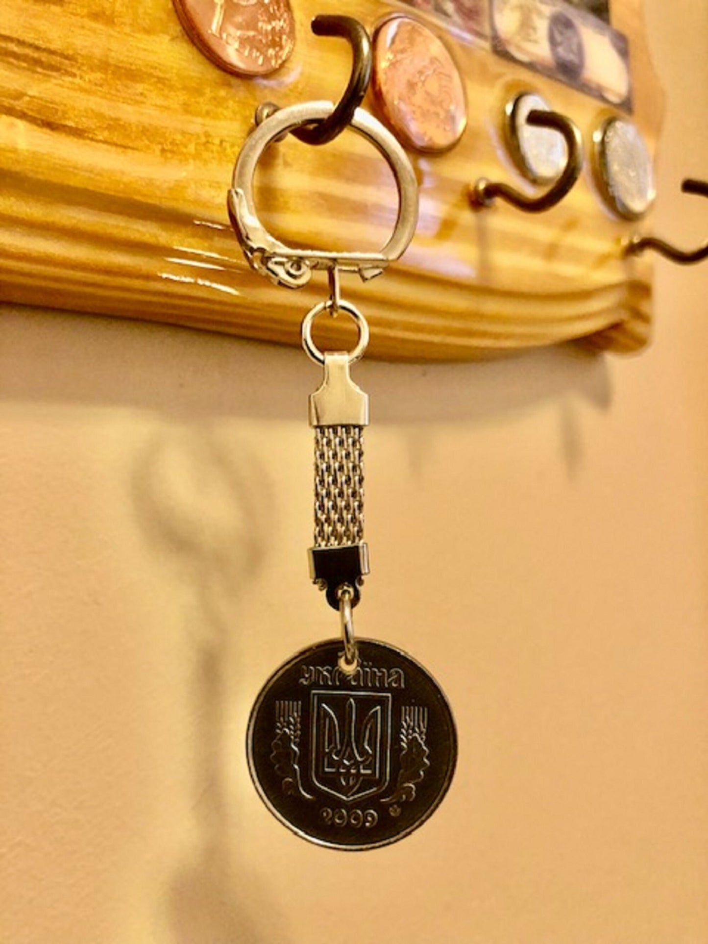 Ukraine Coin Keychain Ukrainian 5 Kopiyok Rare Find Vintage Antique Finished By Hand Personal & Limited Supply -