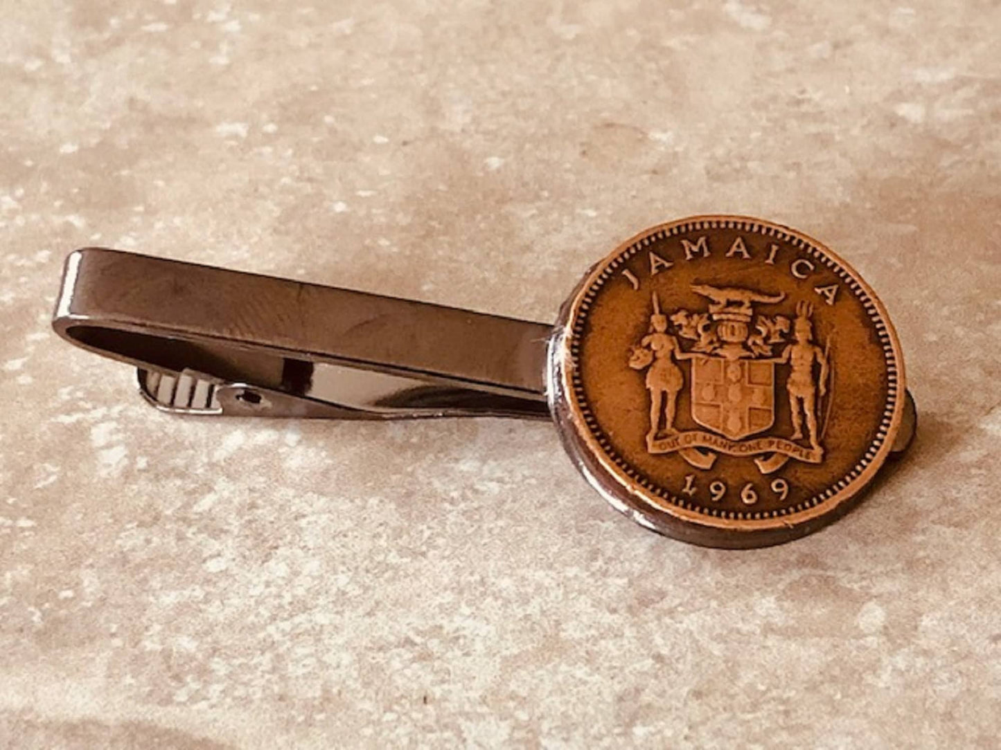 Jamaica Coin Tie Clip Jamaican Penny Custom Made Charm Gift For Friend Coin Charm Gift For Him, Coin Collector, World Coins, Suit and Tie