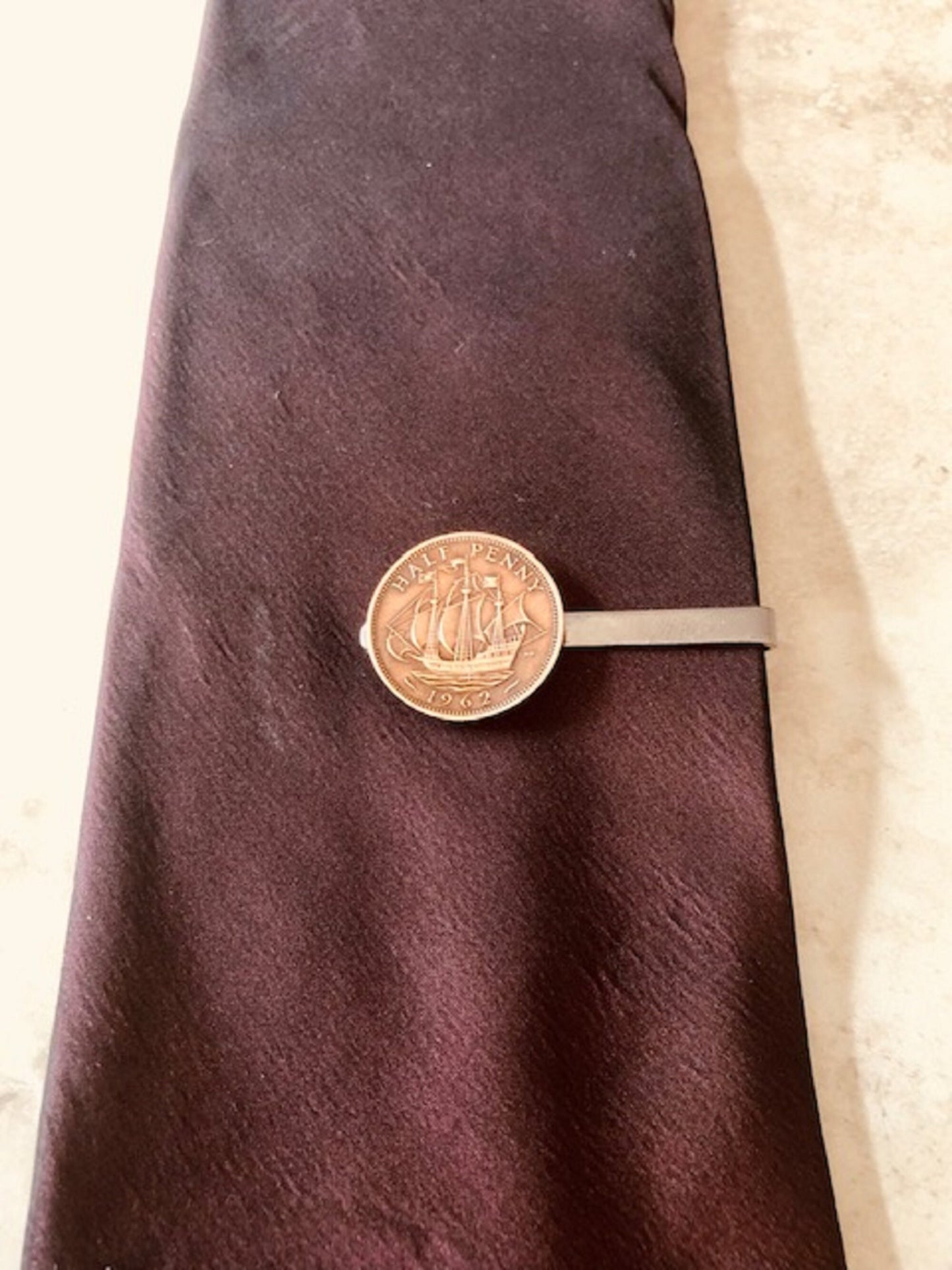 British Coin Tie Clip Britain English UK Half Penny Custom Made Charm Gift For Friend Coin Charm Gift For Him, Coin Collector, World Coins