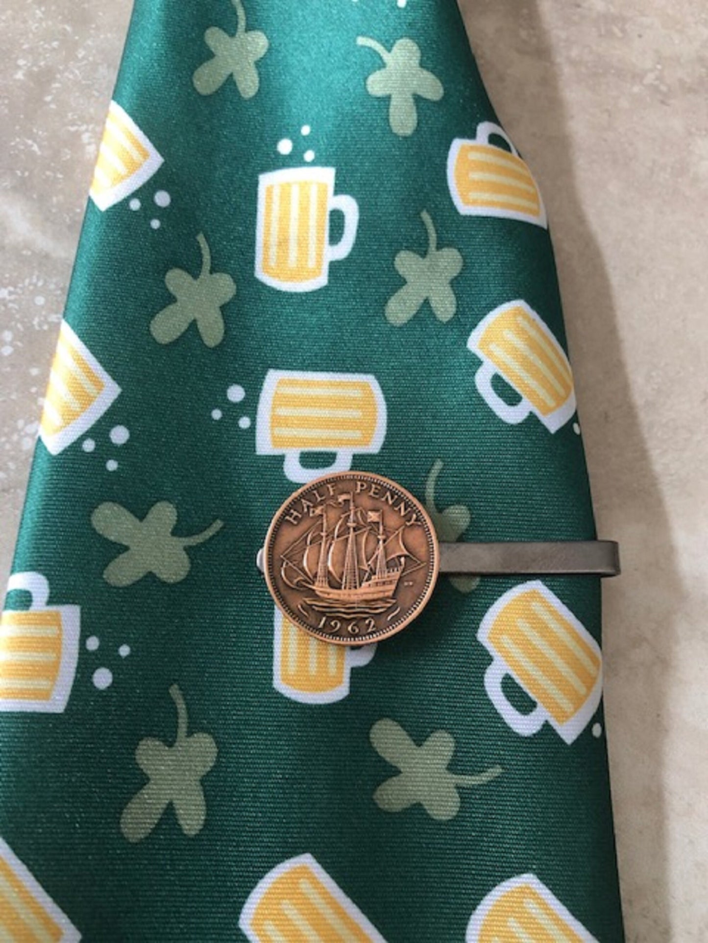 British Coin Tie Clip Britain English UK Half Penny Custom Made Charm Gift For Friend Coin Charm Gift For Him, Coin Collector, World Coins