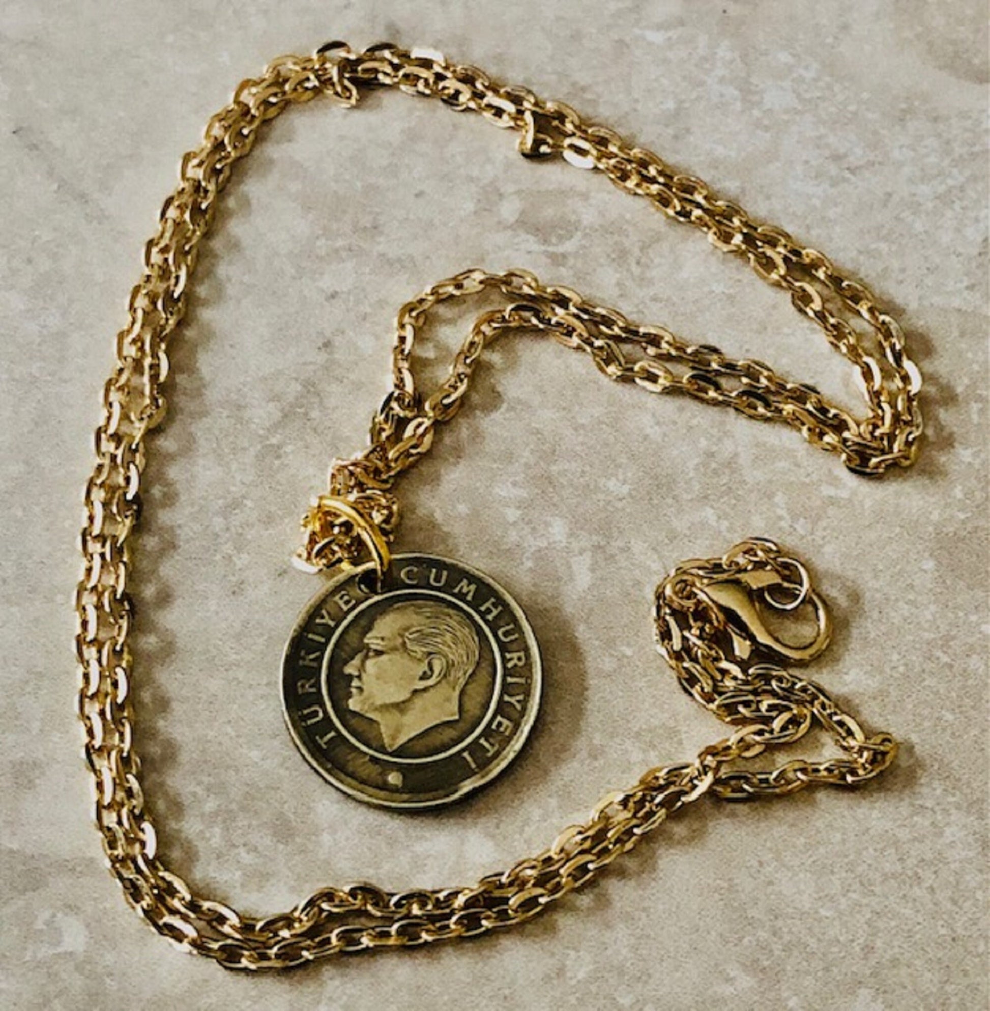 Turkey Coin Necklace Turkish 10 Kurus Pendant Personal Old Vintage Handmade Jewelry Gift Friend Charm For Him Her World Coin Collector