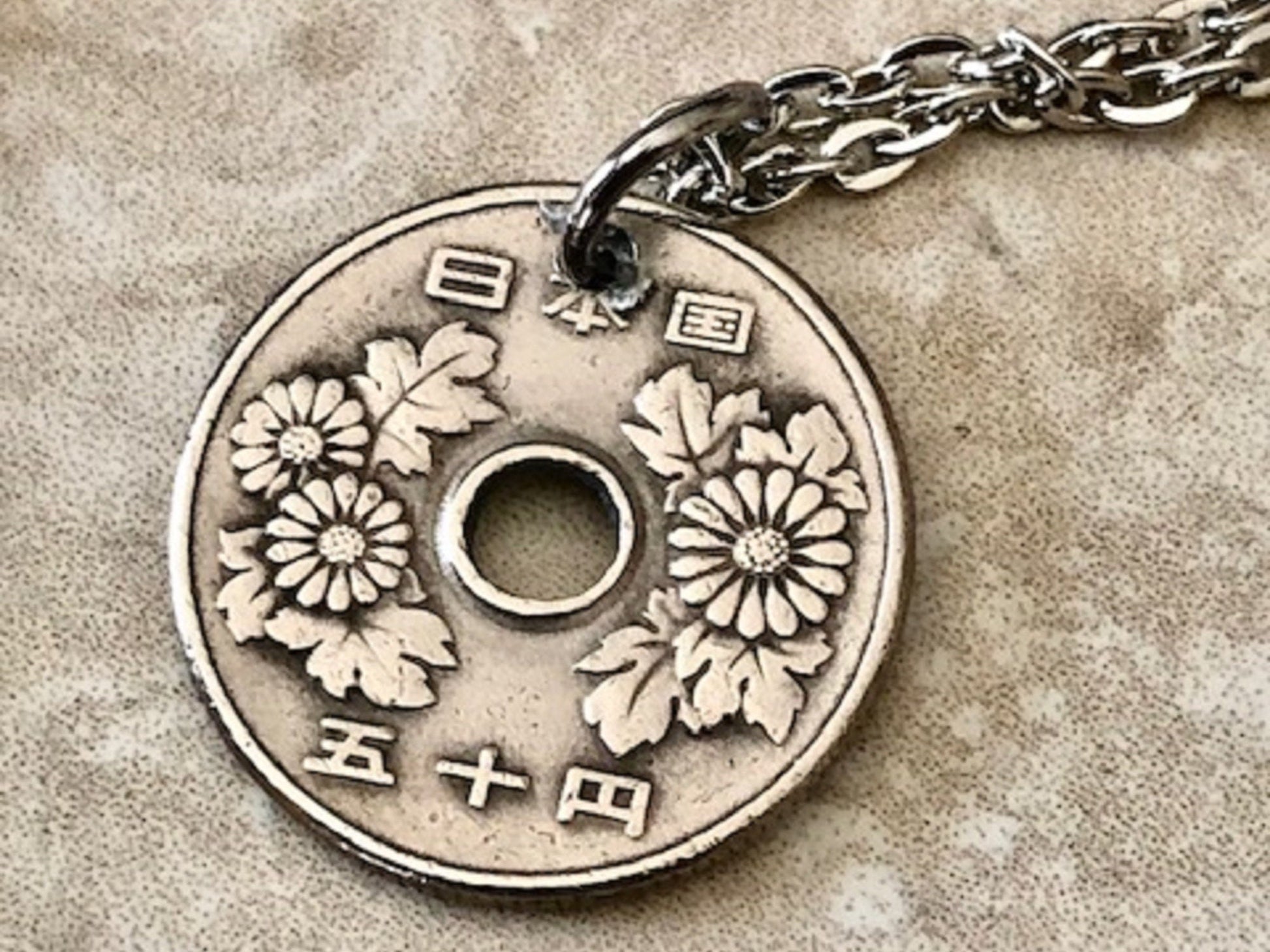 Japan Coin Necklace 50 Yen Pendant Japanese Vintage Rare Coin Enthusiast Fashion Accessory Handmade