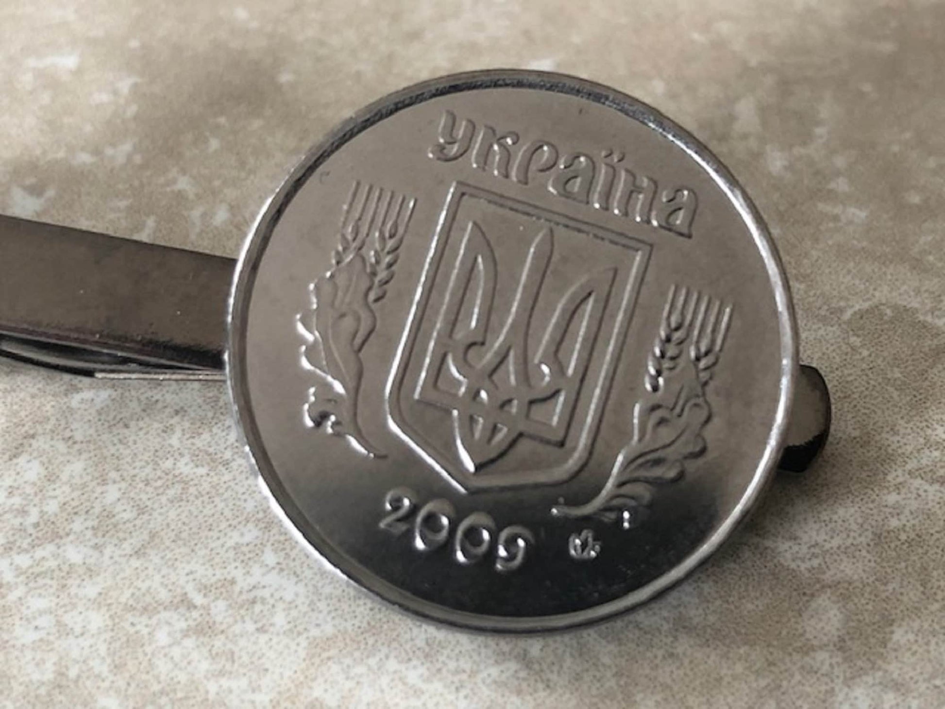 Ukraine Coin Tie Clip Ukrainian Custom Made Charm Gift For Friend Coin Charm Gift For Him, Coin Collector, World Coins, Suite and Tie