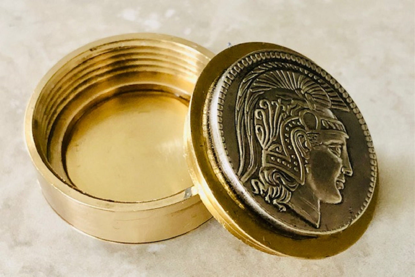 Ancient Owl Greek, Replica Coin, Pillbox - Prudence, Wisdom Stash Snuff Box, Tobacco Box, Keepsake, Men's Gift, Jewelry World Coin Collector