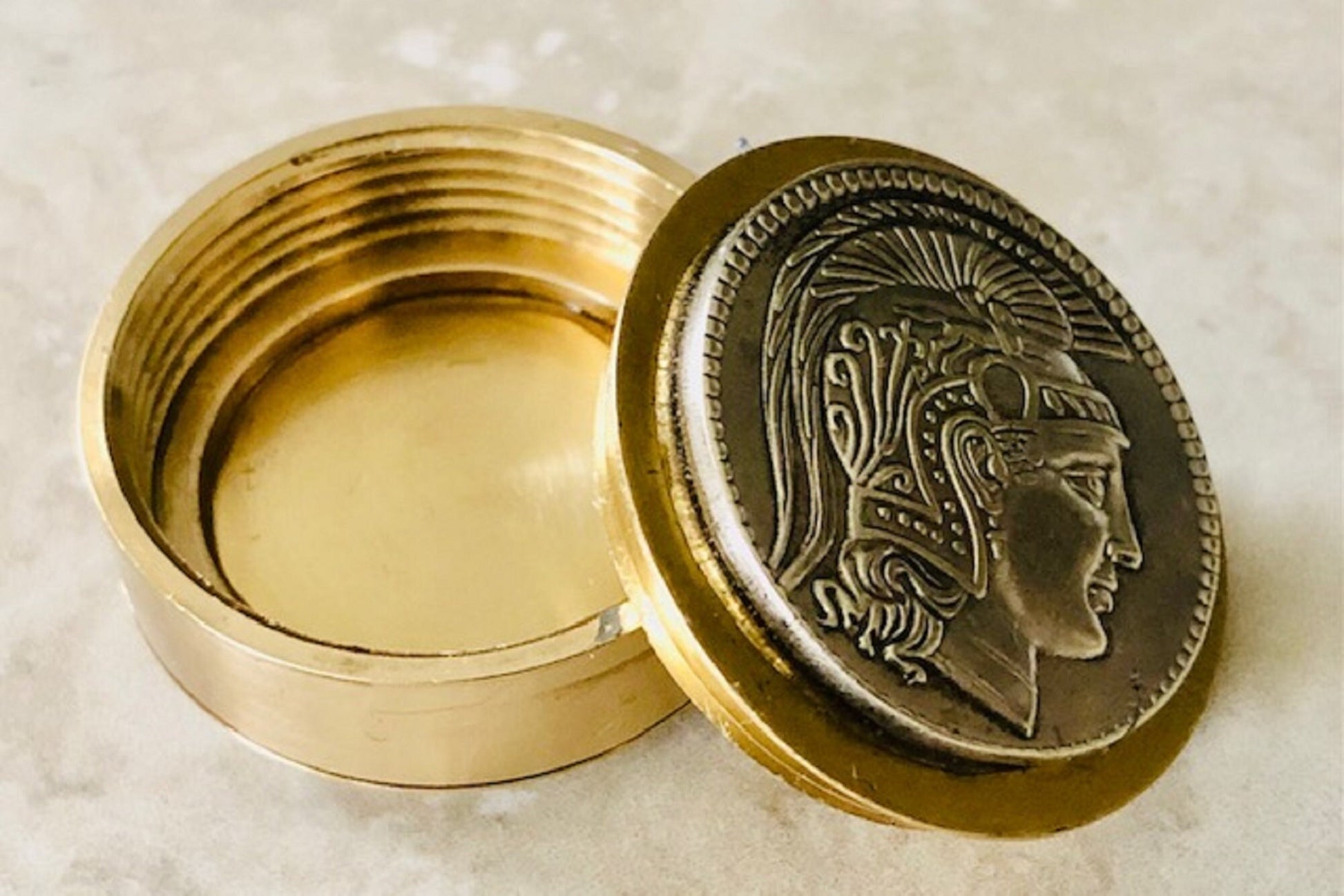 Ancient Owl Greek, Replica Coin, Pillbox - Prudence, Wisdom Stash Snuff Box, Tobacco Box, Keepsake, Men's Gift, Jewelry World Coin Collector