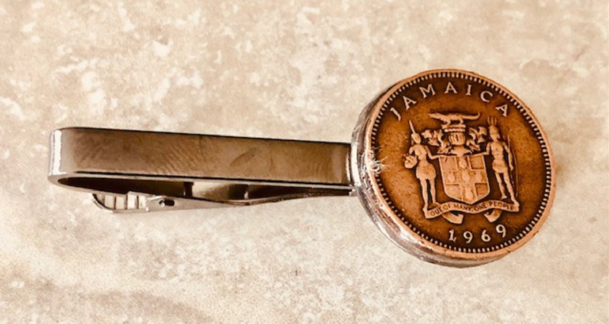 Jamaica Coin Tie Clip Jamaican Penny Custom Made Charm Gift For Friend Coin Charm Gift For Him, Coin Collector, World Coins, Suit and Tie