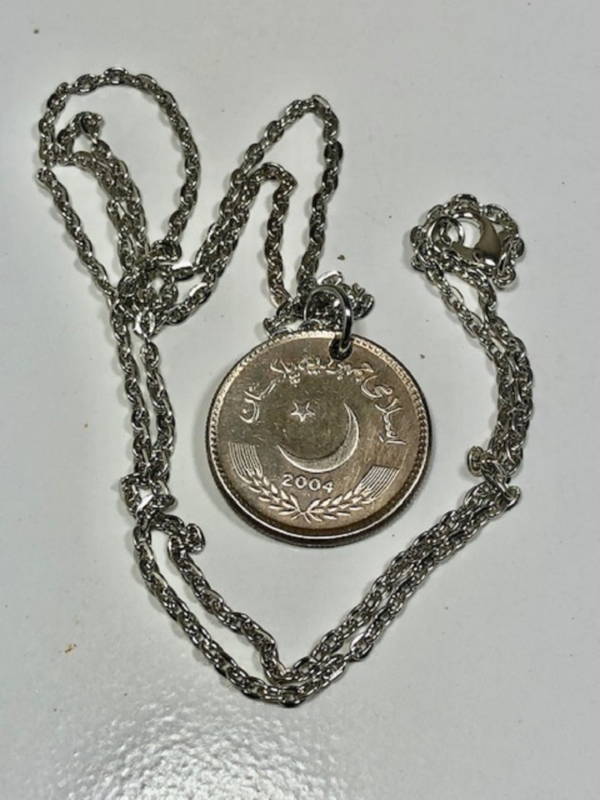 Pakistan Coin Pendant Necklace Pakistani 5 Rupees Personal Old Vintage Handmade Jewelry Gift Friend Charm For Him Her World Coin Collector