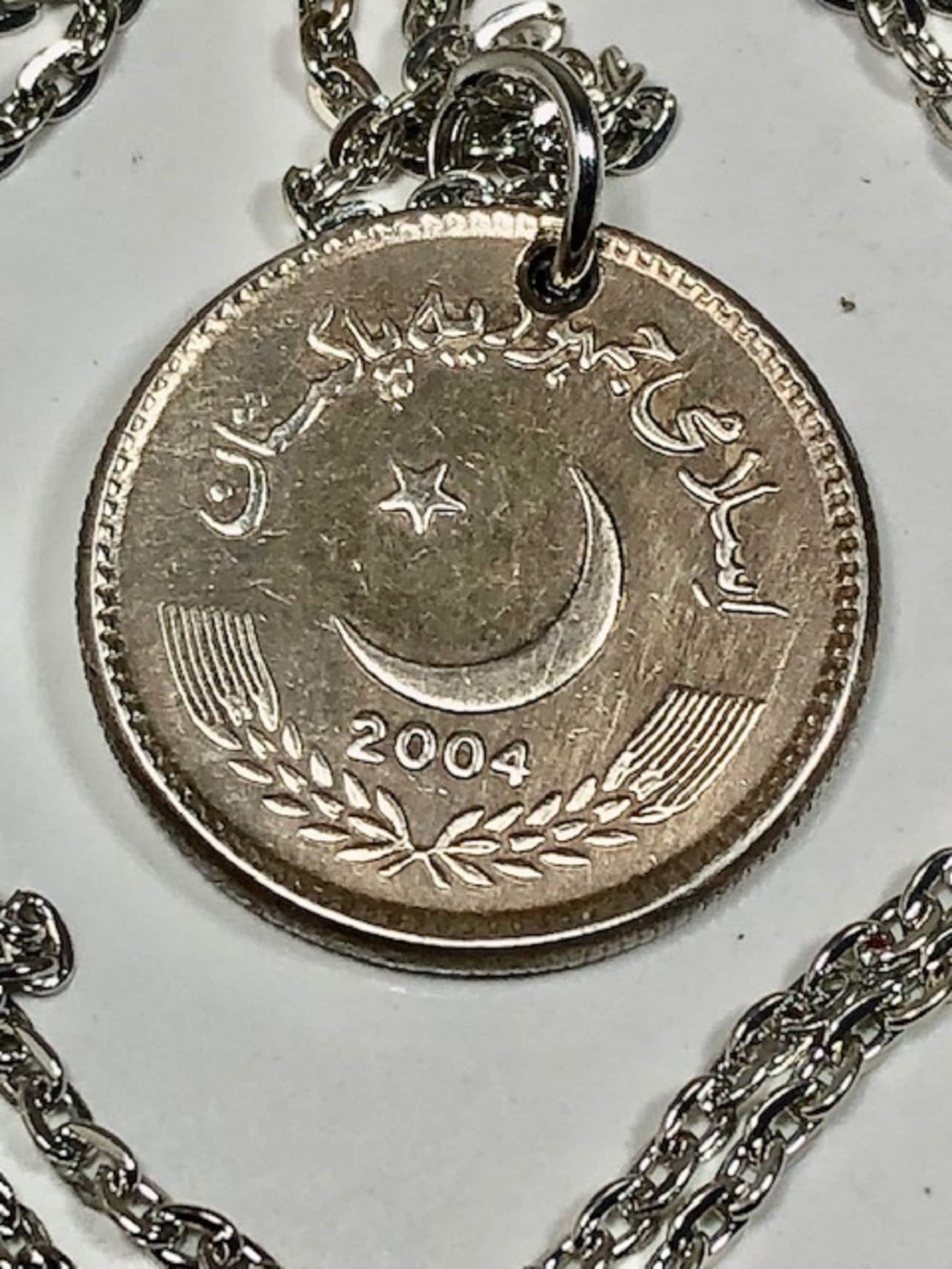 Pakistan Coin Pendant Necklace Pakistani 5 Rupees Personal Old Vintage Handmade Jewelry Gift Friend Charm For Him Her World Coin Collector