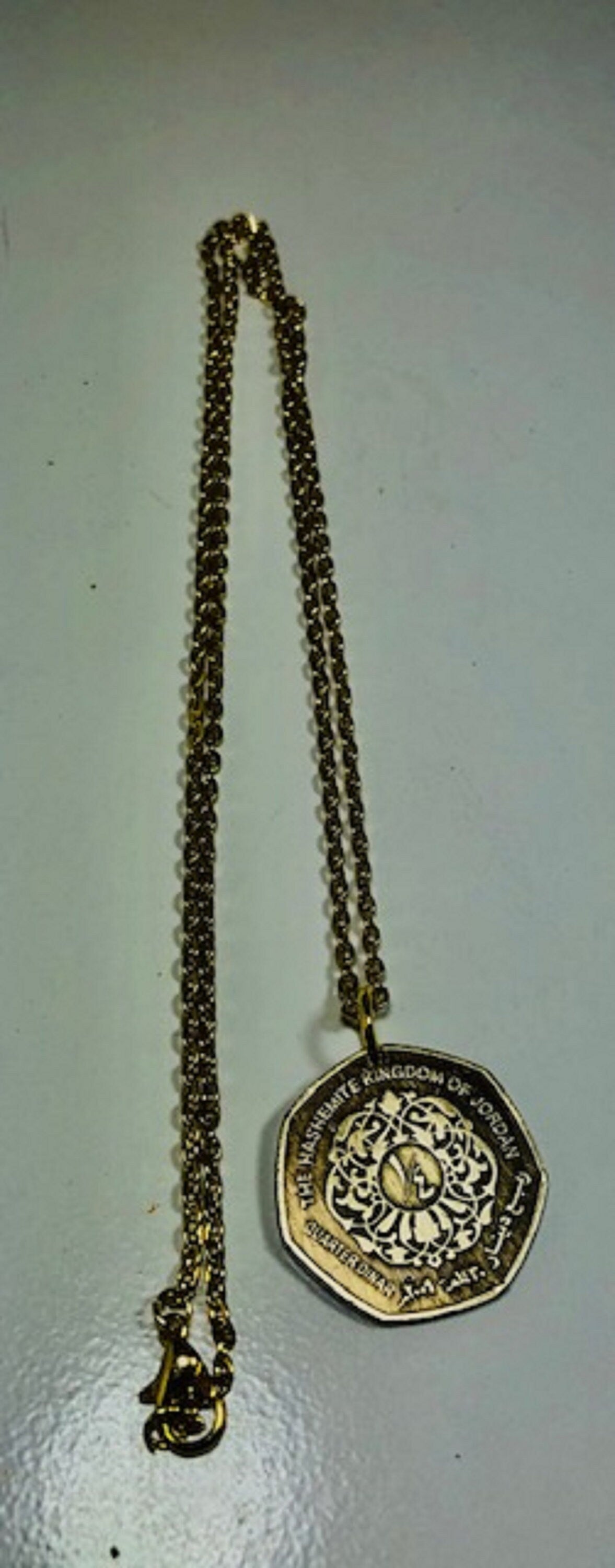 Kingdom of Jordan Coin Pendant Vintage Quarter Dinar Necklace Custom Made Rare coins - Coin Enthusiast Fashion Accessory Handmade