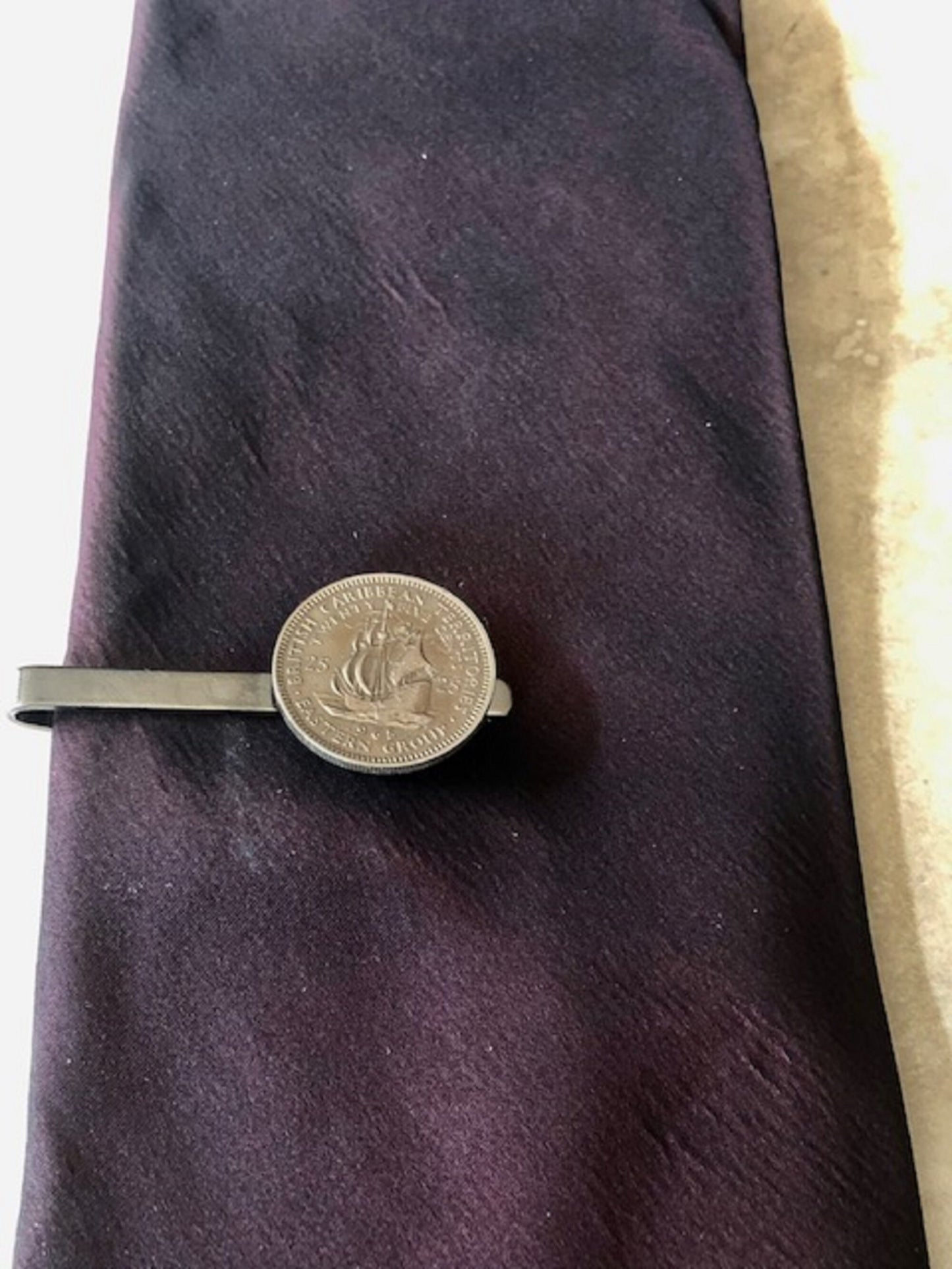 Eastern Caribbean Coin Tie Clip Custom Made Charm Gift For Friend Coin Charm Gift For Him, Coin Collector, World Coins, Suite and Tie