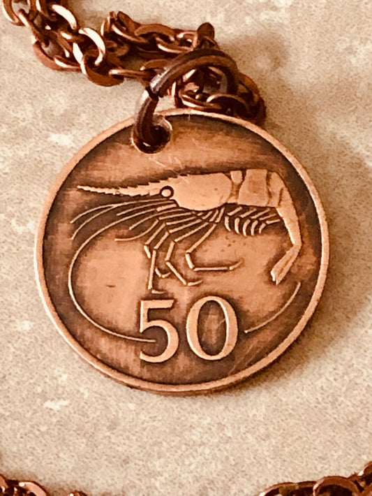Iceland Coin Necklace 50 Tiuaurar Pendant Cray Fish Personal Old Vintage Handmade Jewelry Gift Friend Charm For Him Her World Coin Collector
