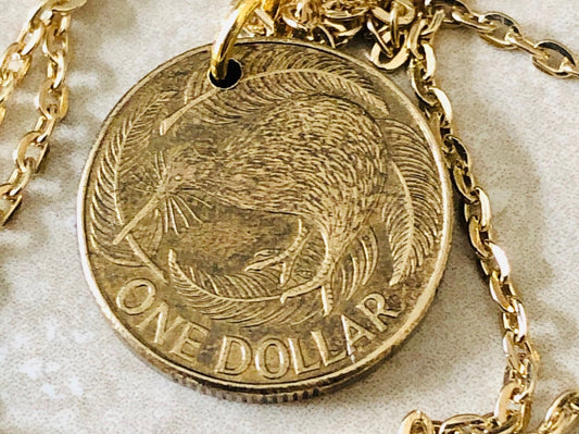 New Zealand One Dollar Kiwi Coin Necklace Pendant Personal Old Vintage Handmade Jewelry Gift Friend Charm For Him Her World Coin Collector