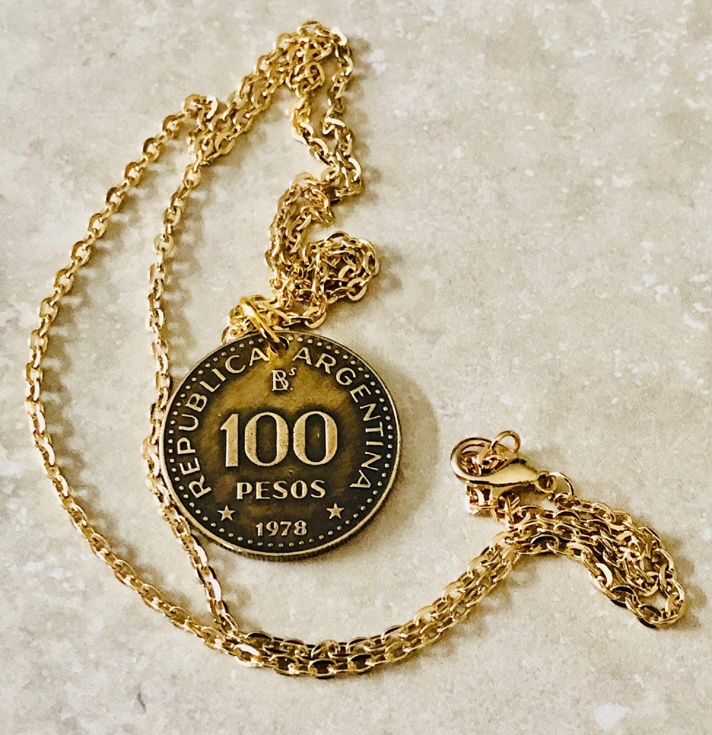 Argentina Coin Necklace 1978 Argentinian 100 Pesos Del Rio Personal Handmade Jewelry Gift Friend Charm For Him Her World Coin Collector