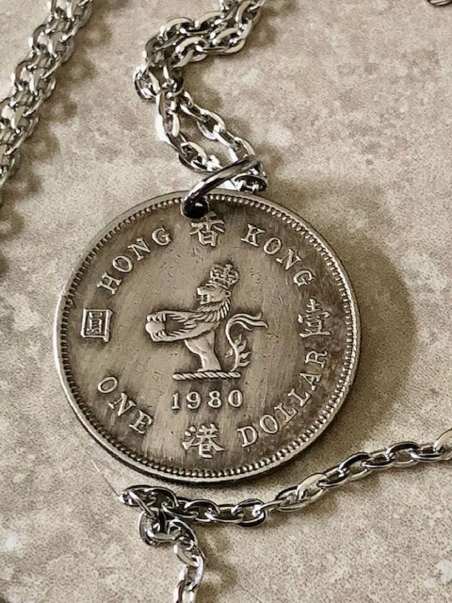 Hong Kong Pendant Coin Necklace One Dollar China Chinese Custom Charm Gift For Friend Coin Charm Gift For Him, Coin Collector, World Coins