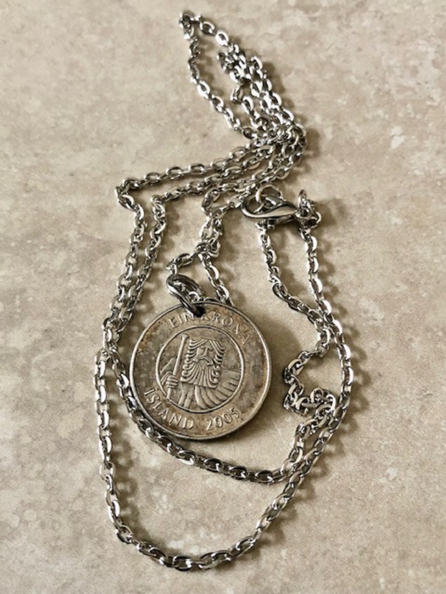 Iceland Coin Necklace 1 Kronur Icelandic Pendant Personal Old Vintage Handmade Jewelry Gift Friend Charm For Him Her World Coin Collector