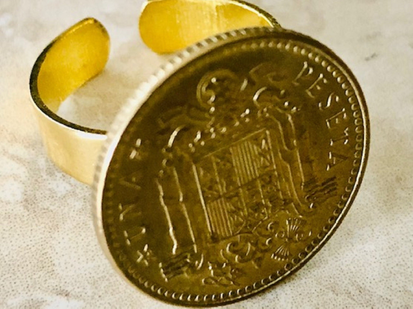 Spain Coin Ring Spanish Peseta Vintage Adjustable Custom Made Rare Coins Coin Enthusiast Fashion Accessory Handmade