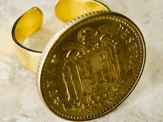 Spain Coin Ring Spanish Peseta Vintage Adjustable Custom Made Rare Coins Coin Enthusiast Fashion Accessory Handmade
