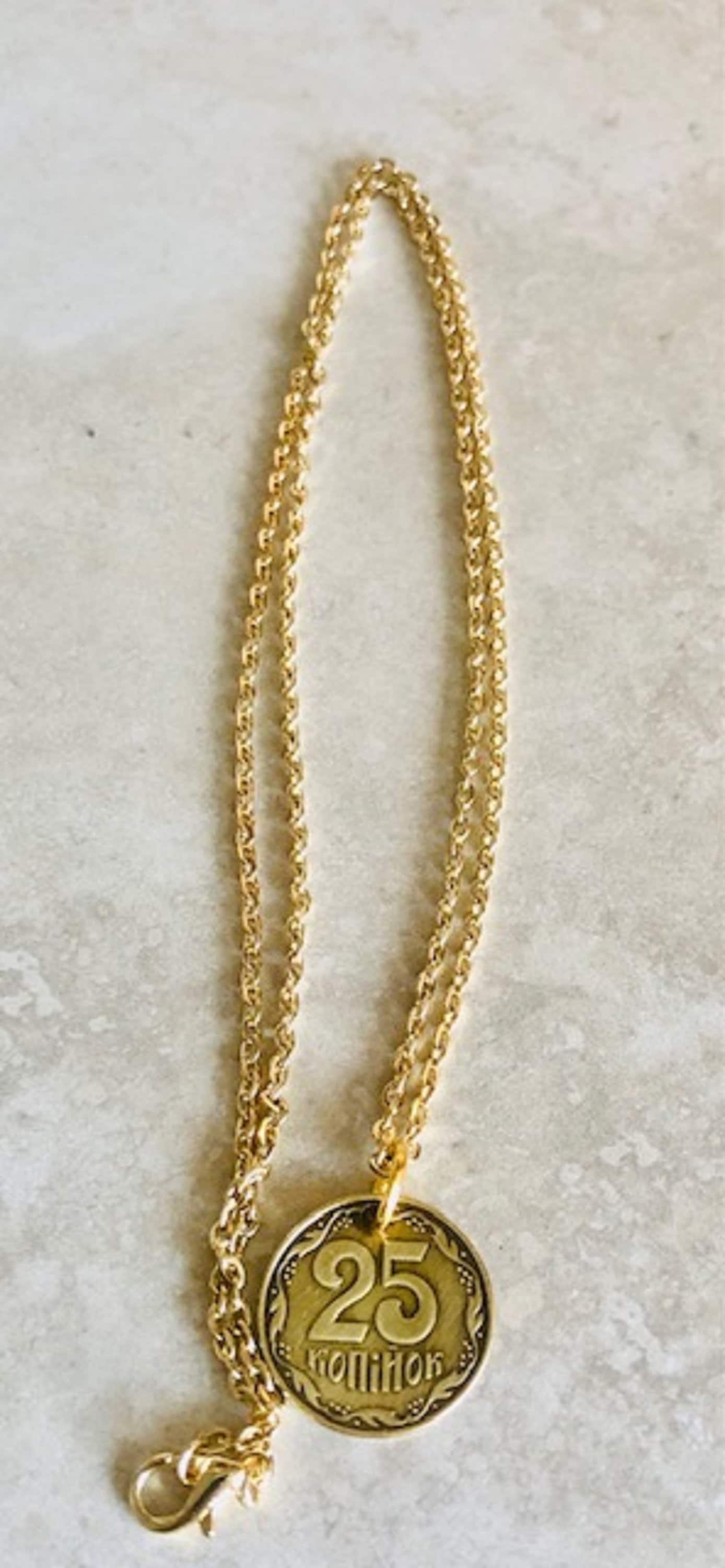 Ukraine Coin Necklace 25 Konihok Ukrainian Coin Pendant Vintage Necklace Jewelry Custom Made Rare coins - Coin Enthusiast Fashion Accessory