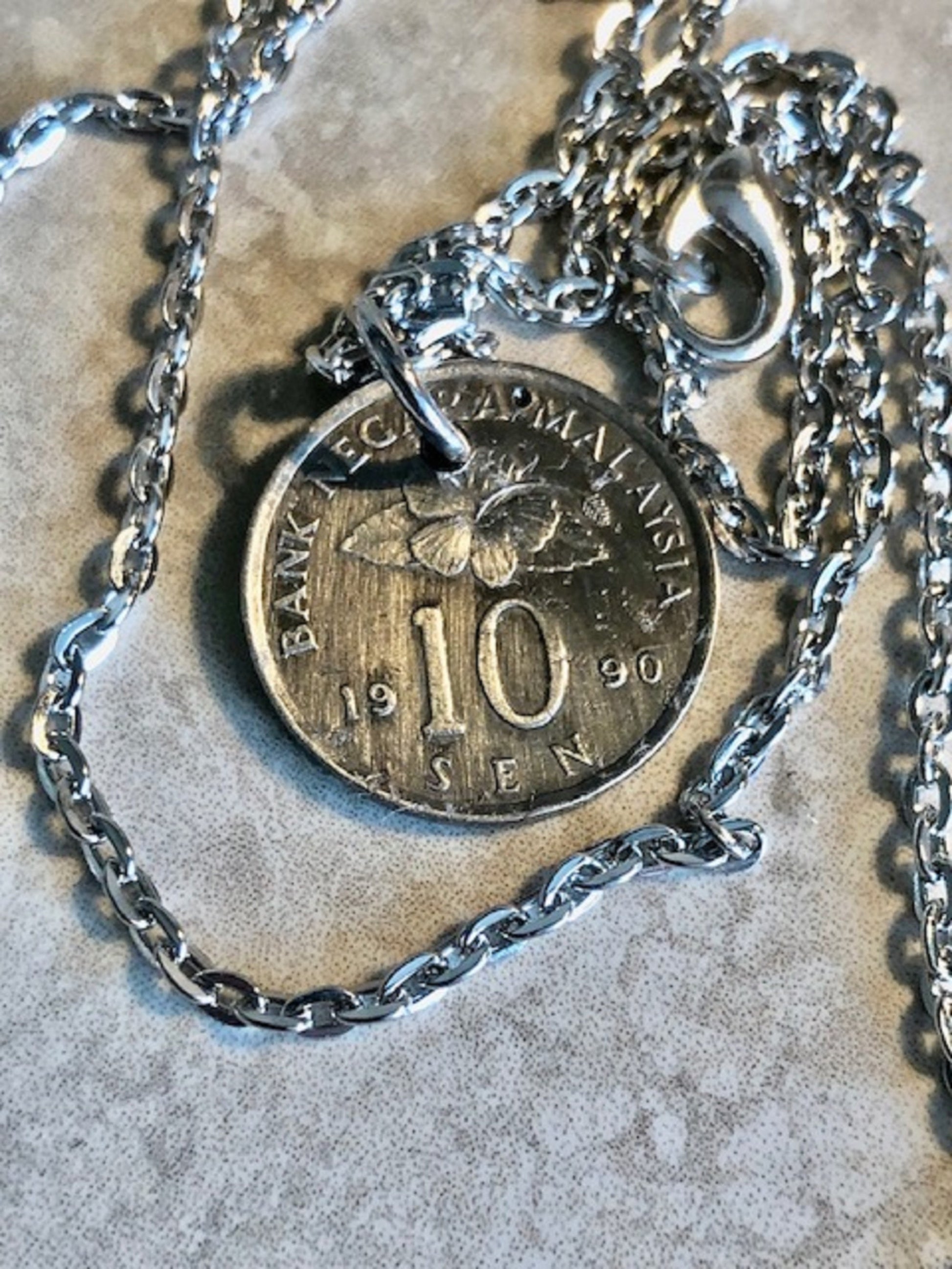 Malaysia Coin 10 Sen Pendant Necklace Custom Made Vintage Malaysian Jewelry Rare coins - Coin Enthusiast - Fashion Accessory