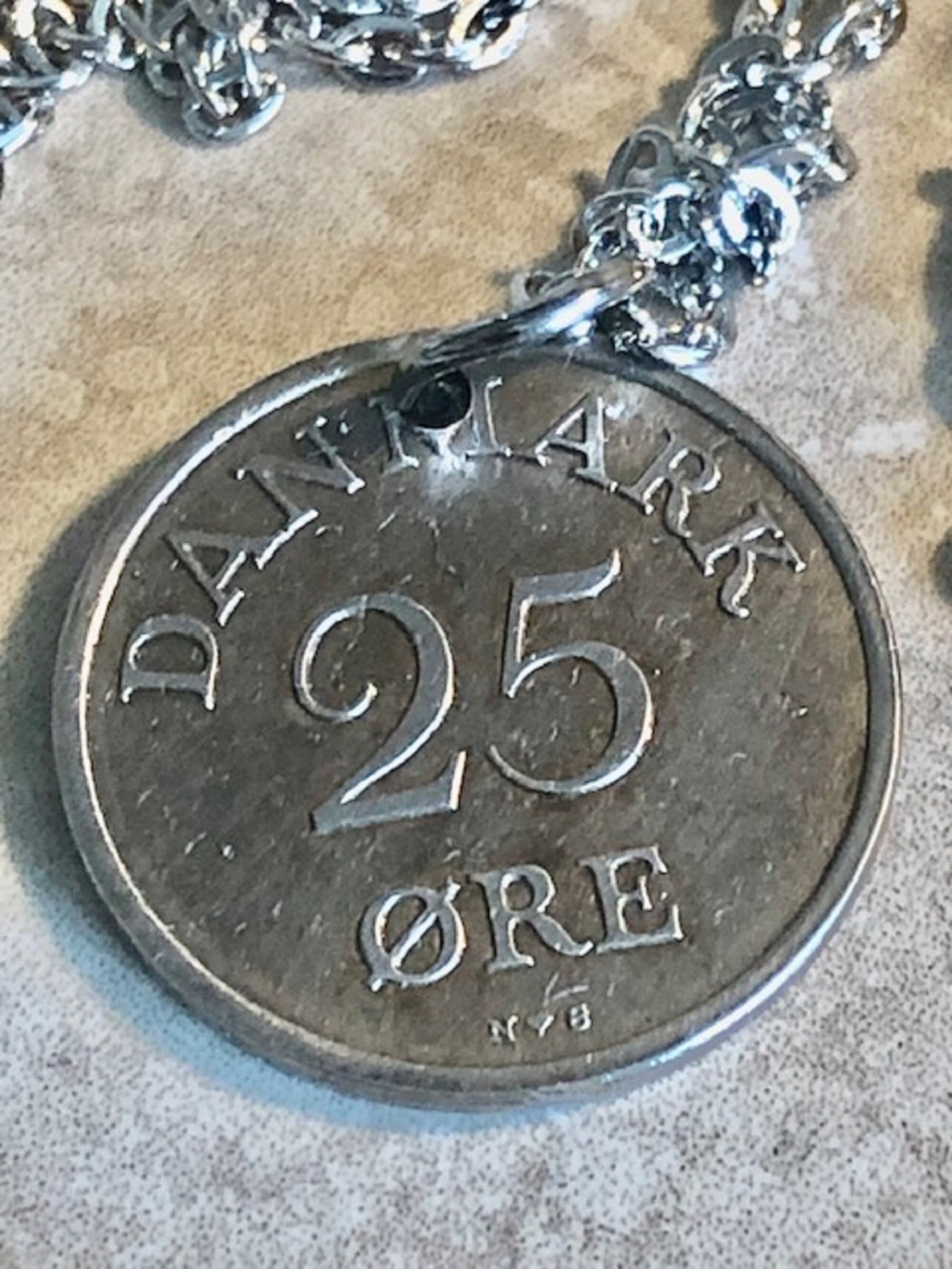 Denmark Coin Pendant 25 Ore Danmark Personal Necklace Old Vintage Handmade Jewelry Gift Friend Charm For Him Her World Coin Collector