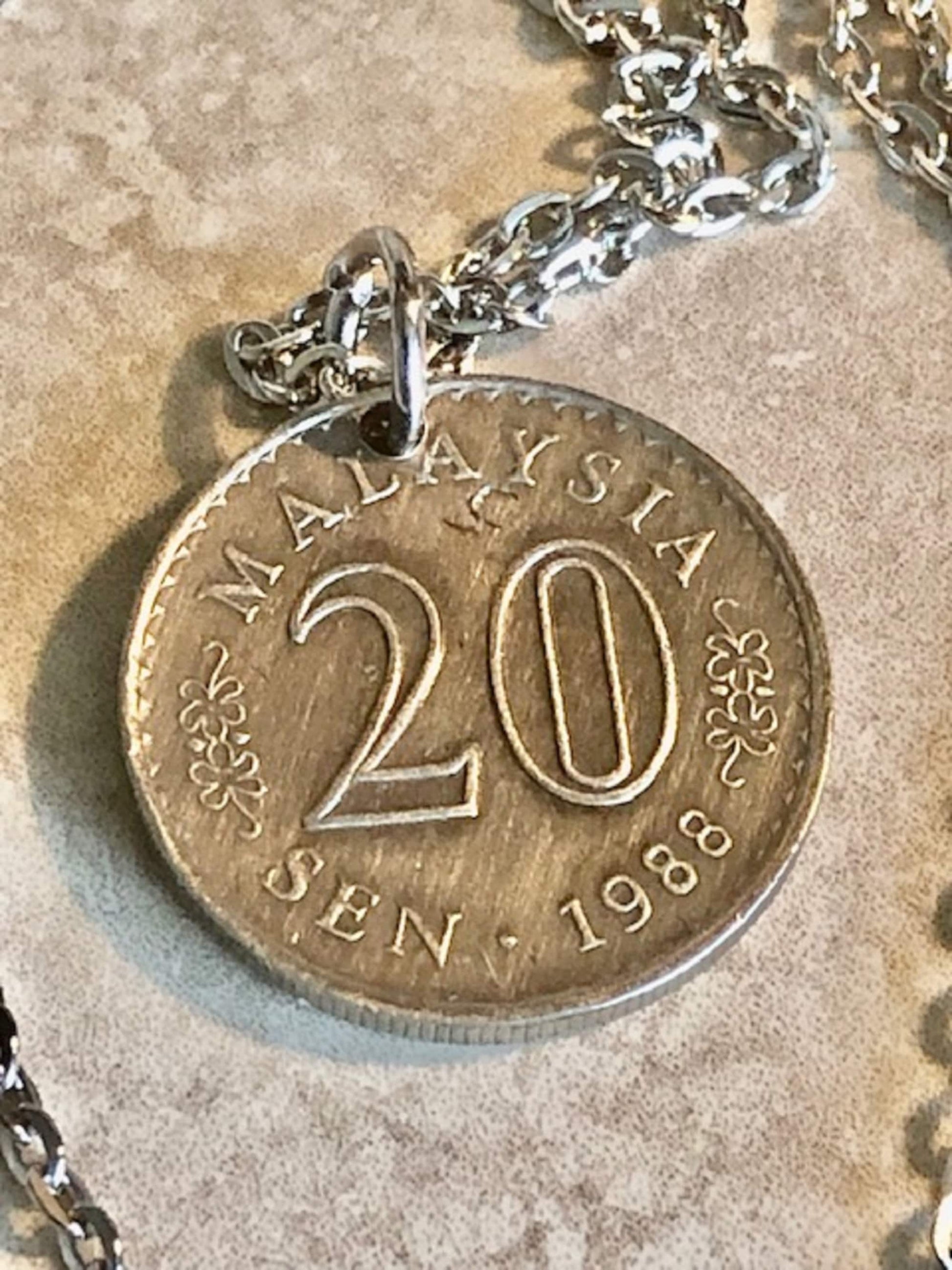 Malaysia Coin 20 Sen Pendant Necklace Custom Personal Necklace Vintage Handmade Jewelry Gift Friend Charm For Him Her World Coin Collector