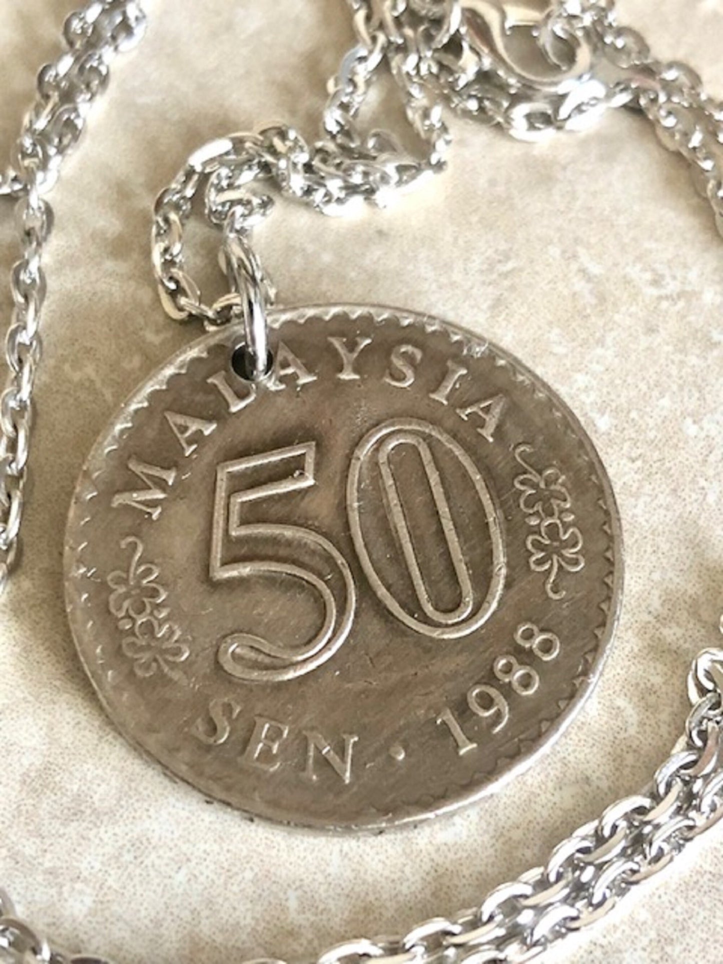 Malaysia Coin Fifty Sen Pendant Necklace Personal Necklace Old Vintage Handmade Jewelry Gift Friend Charm For Him Her World Coin Collector