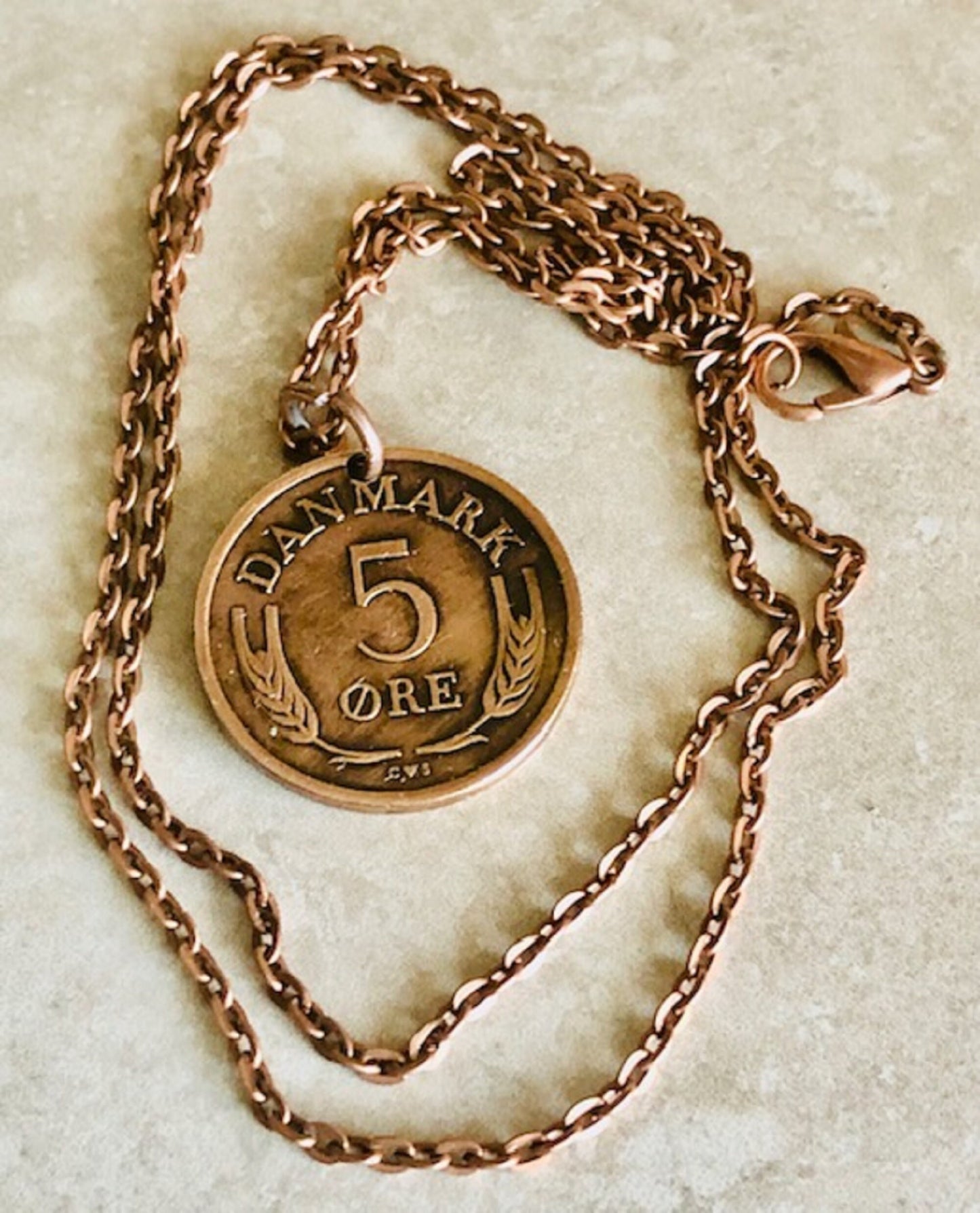 Denmark Coin Pendant 5 Ore Danmark Personal Necklace Old Vintage Handmade Jewelry Gift Friend Charm For Him Her World Coin Collector