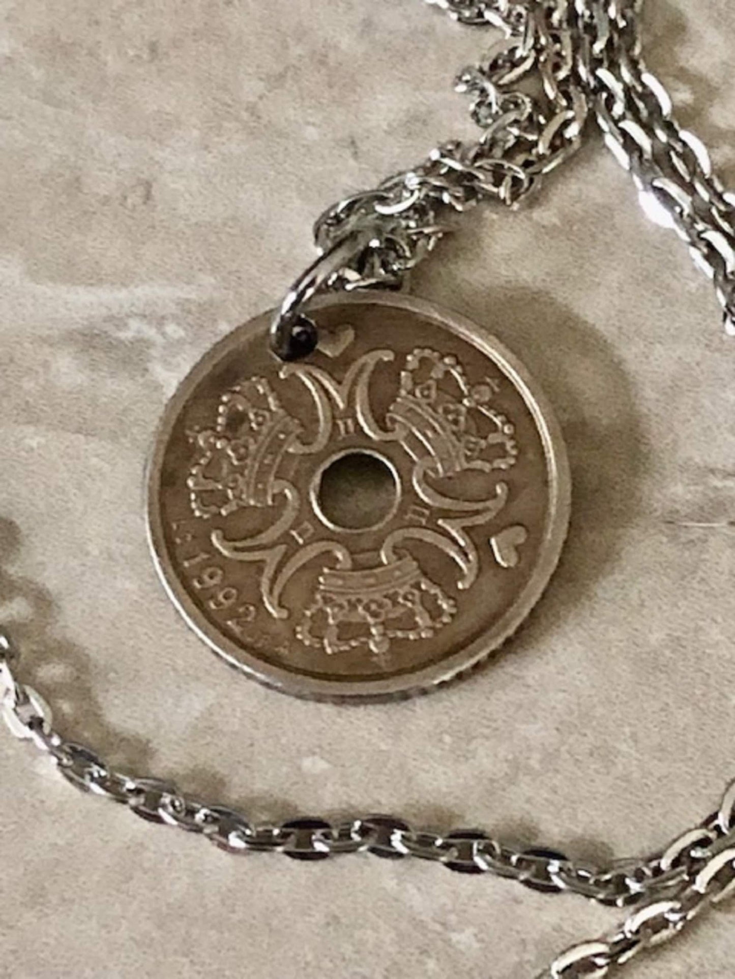 Denmark Coin Pendant 1 Kroner Danmark Personal Necklace Old Vintage Handmade Jewelry Gift Friend Charm For Him Her World Coin Collector